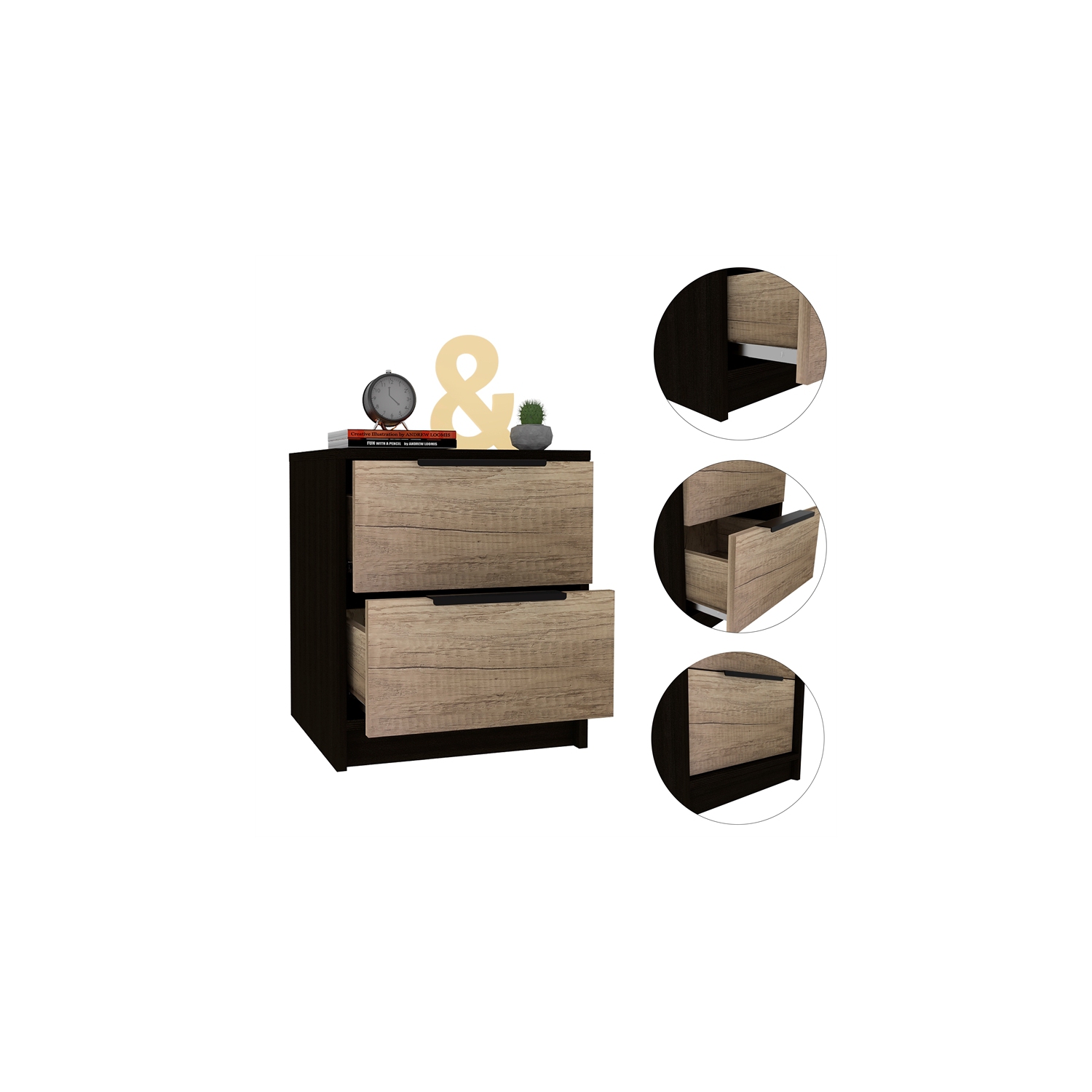 TUHOME Kaia Nightstand Engineered Wood Nightstands in Multi-color