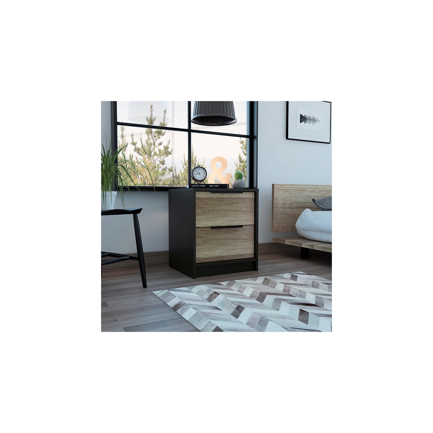TUHOME Kaia Nightstand Engineered Wood Nightstands in Multi-color