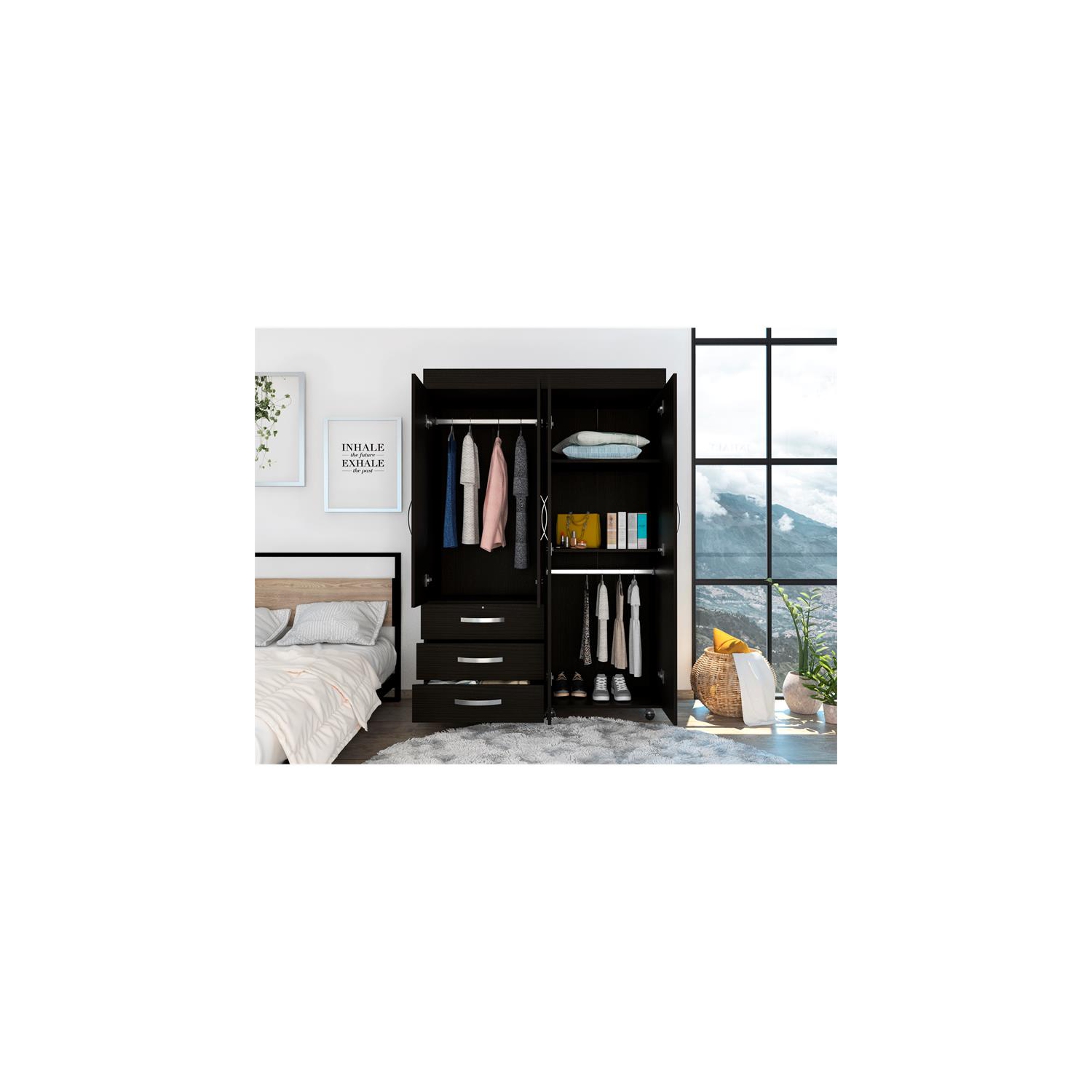 Armoire mobile en bois d'ingénierie Denver de TUHOME, noir