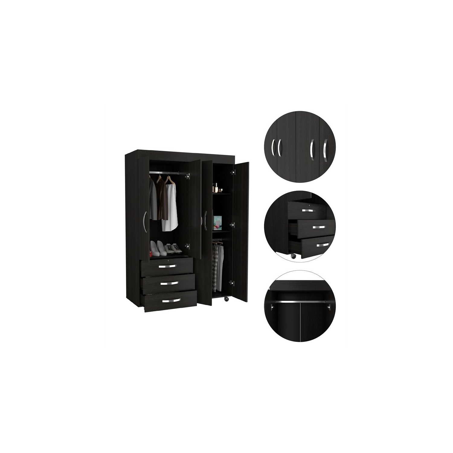 Armoire mobile en bois d'ingénierie Denver de TUHOME, noir