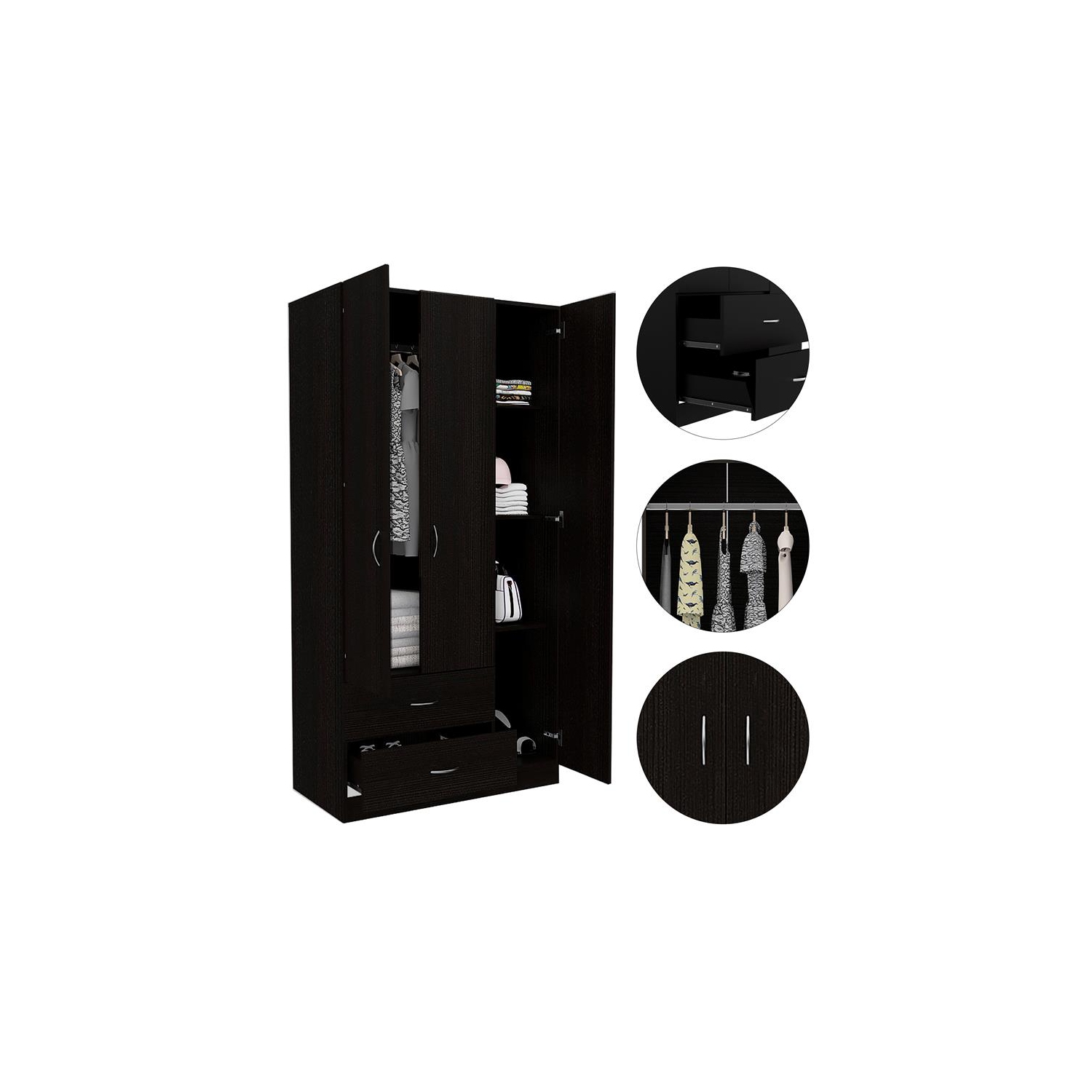 Armoire à 3 portes en bois d'ingénierie Austral de TUHOME, noir