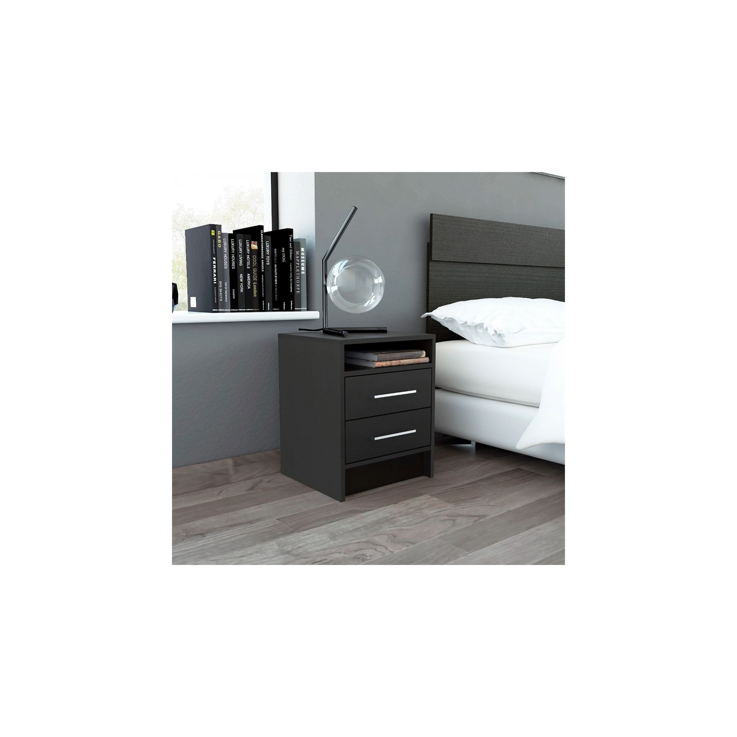 TUHOME Eter Nightstand Engineered Wood Nightstands in Black