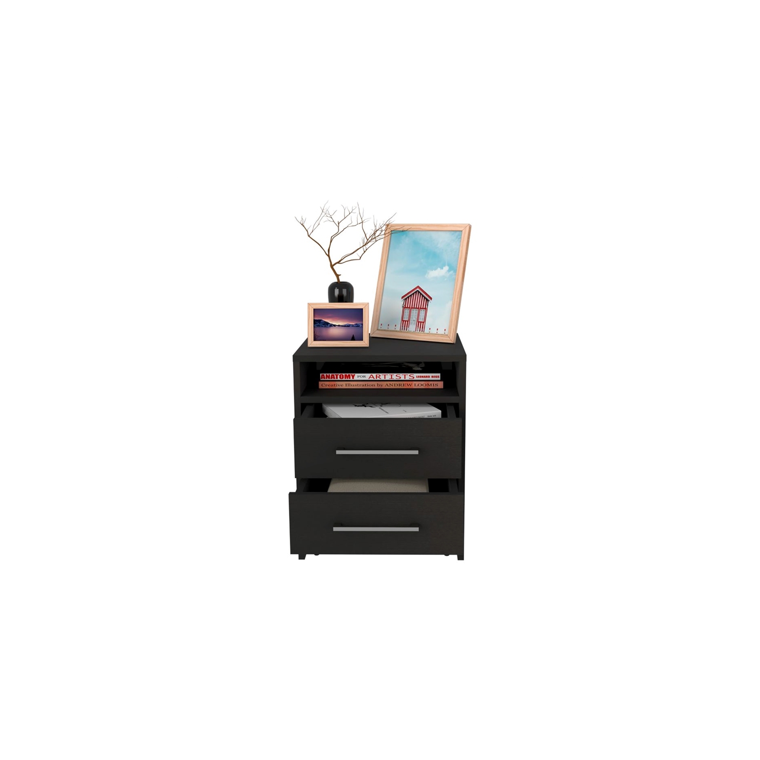 TUHOME Eter Nightstand Engineered Wood Nightstands in Black