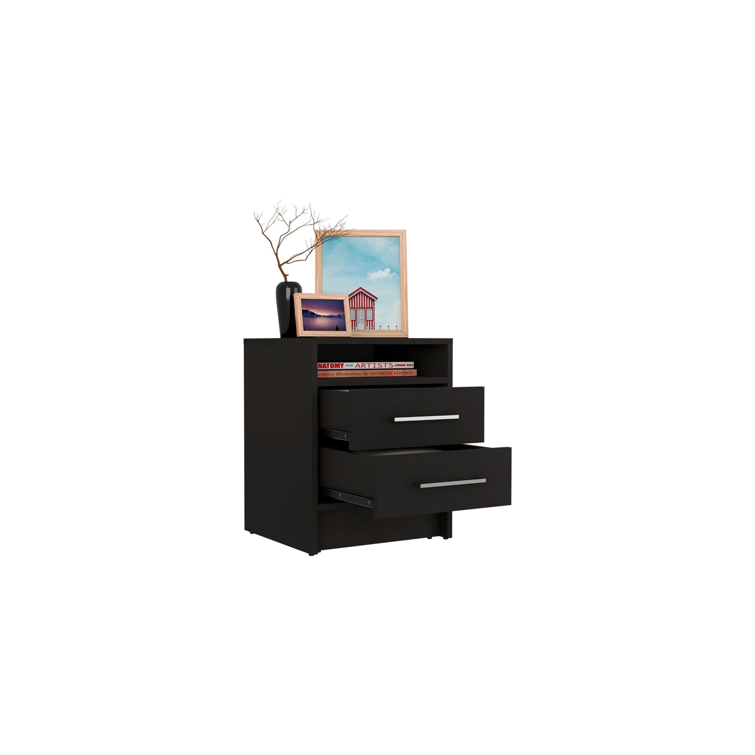 TUHOME Eter Nightstand Engineered Wood Nightstands in Black