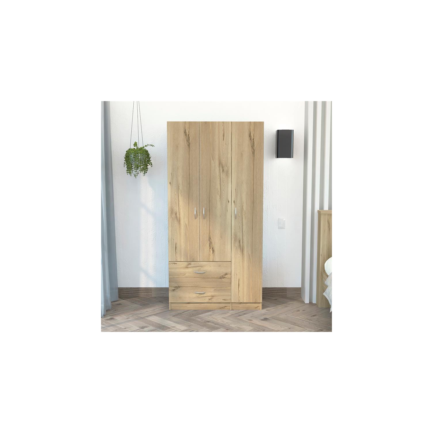 TUHOME Austral – Armoire à 3 portes en bois d’ingénierie, beige