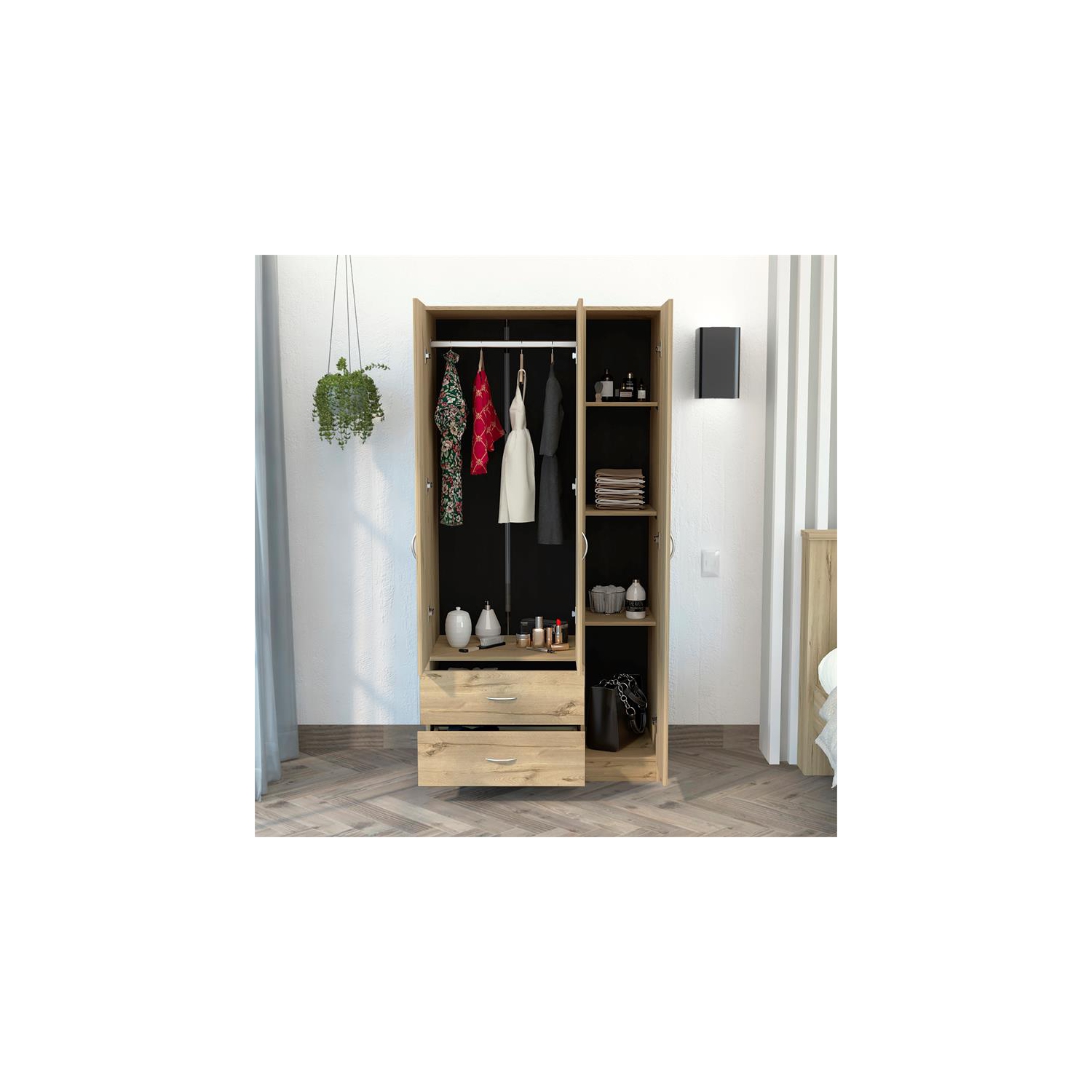 TUHOME Austral – Armoire à 3 portes en bois d’ingénierie, beige