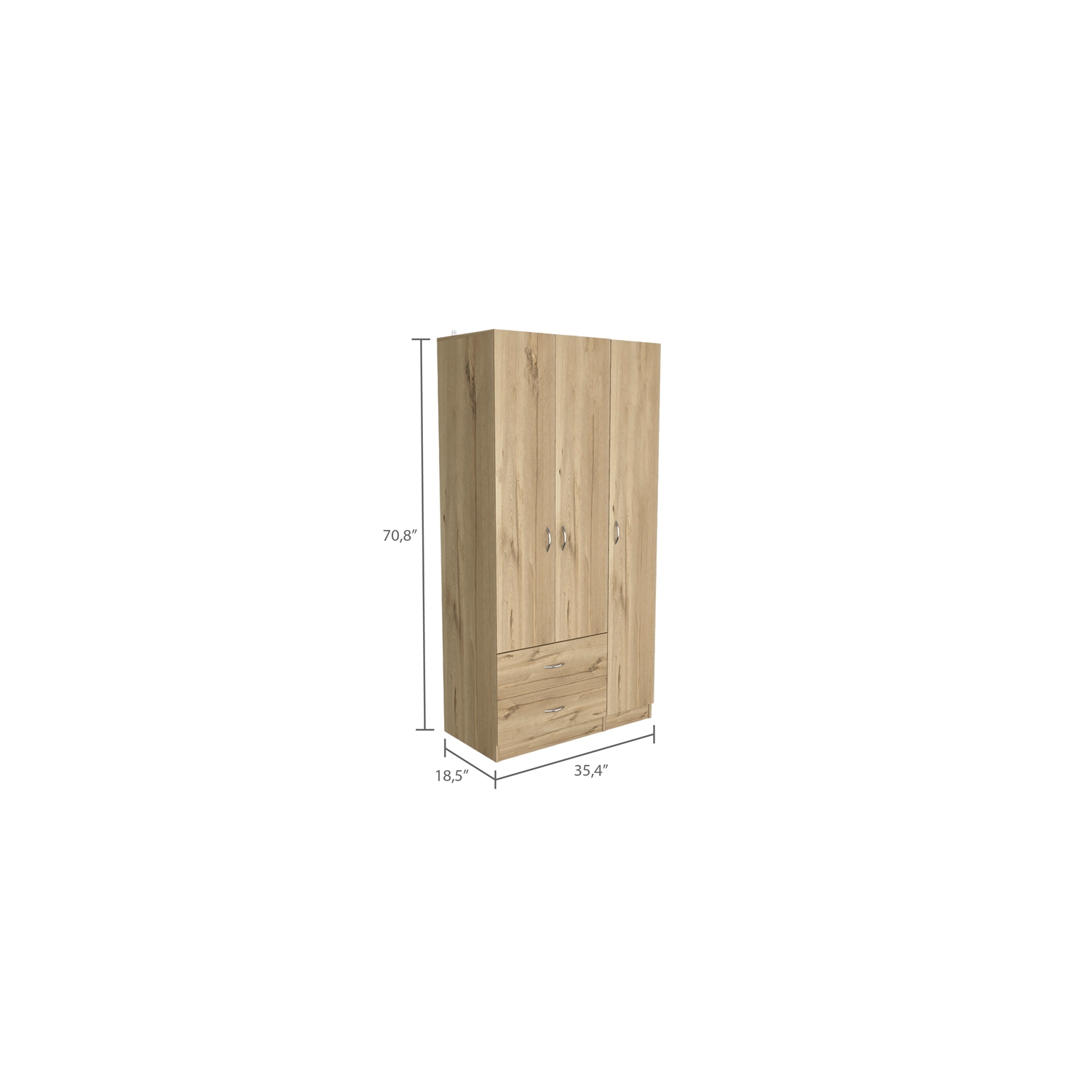 TUHOME Austral – Armoire à 3 portes en bois d’ingénierie, beige
