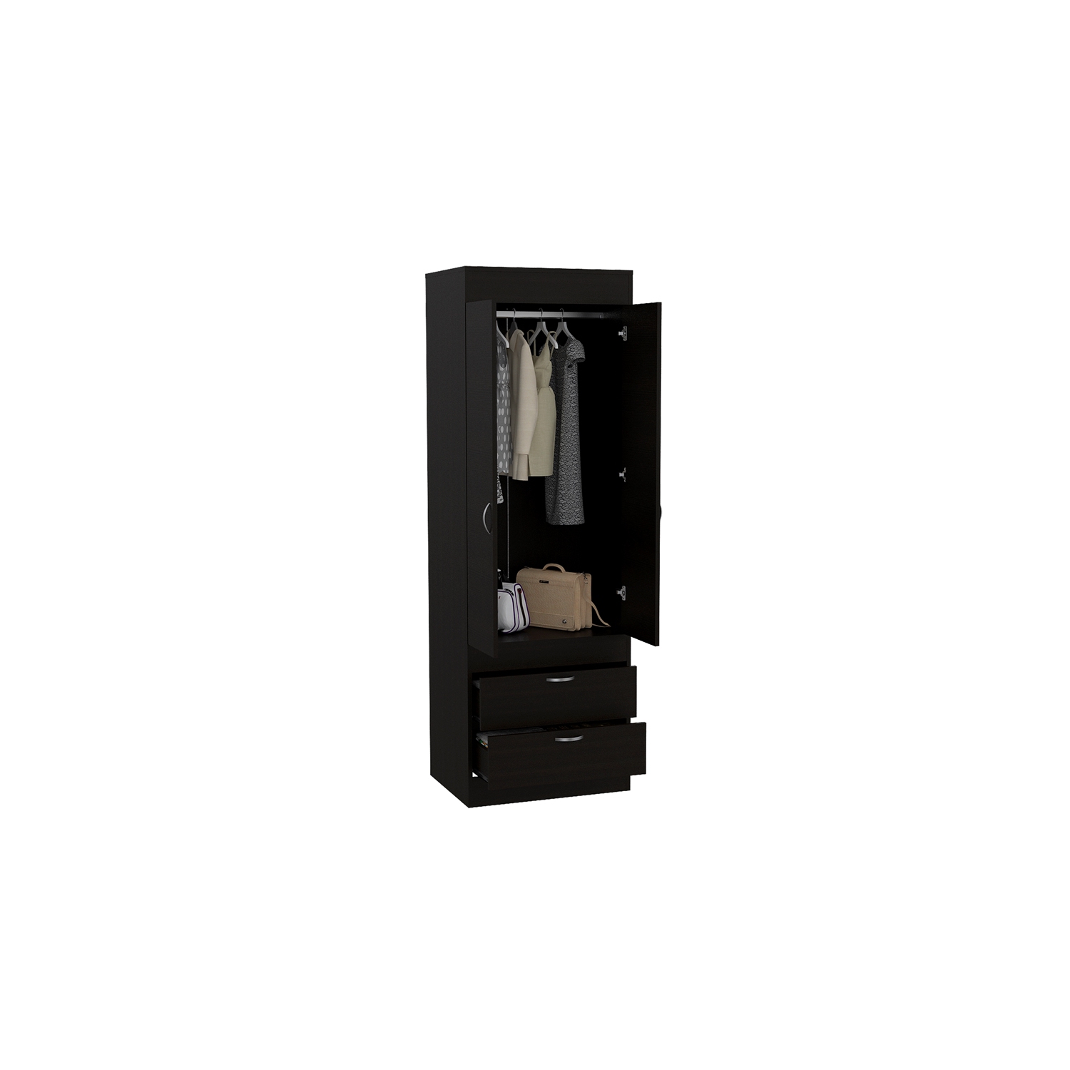 TuHome Black Wengue – Armoire contemporaine à 2 tiroirs et 2 portes en bois d’ingénierie Lisboa