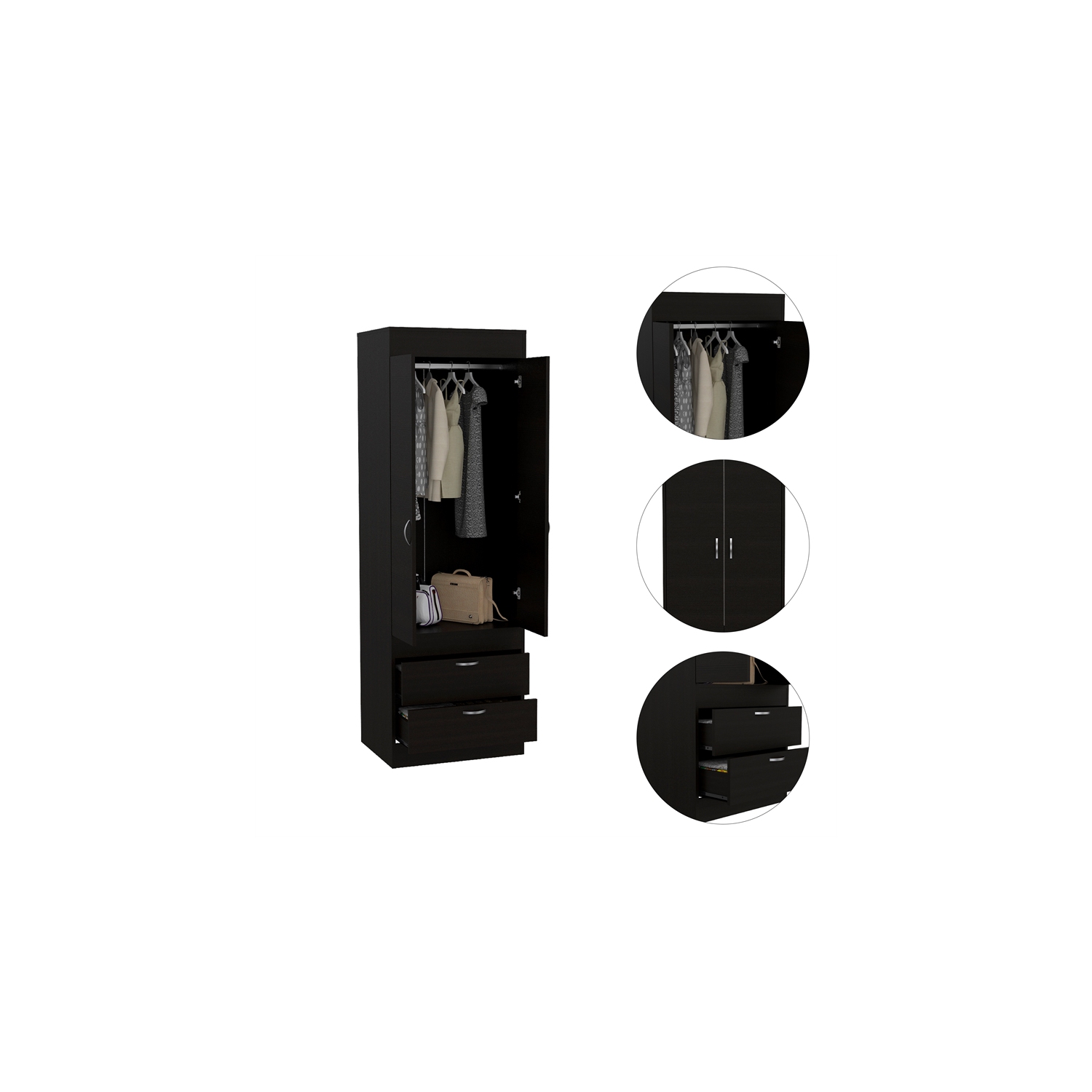 TuHome Black Wengue – Armoire contemporaine à 2 tiroirs et 2 portes en bois d’ingénierie Lisboa