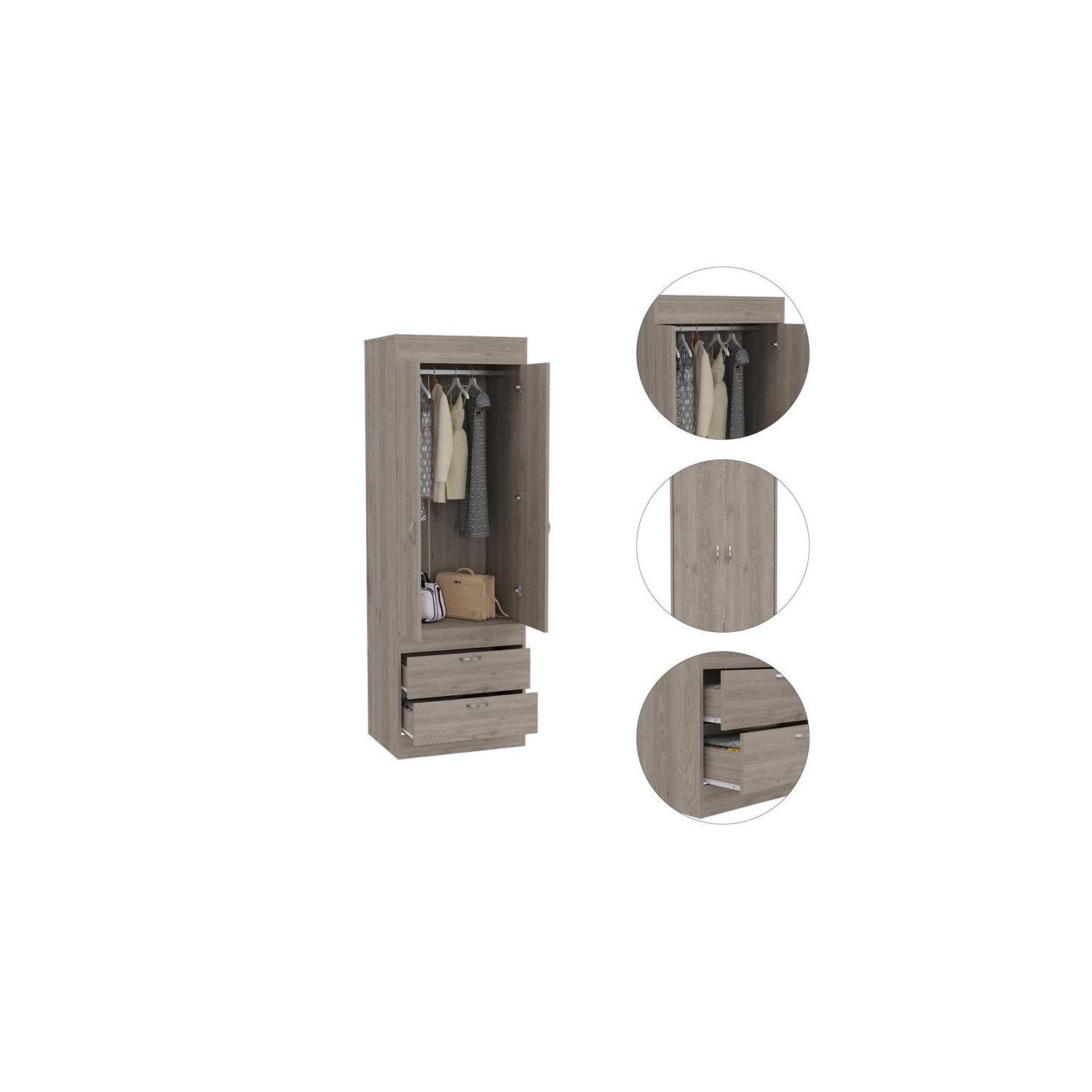 TuHome – Armoire à 2 tiroirs et 2 portes en bois d’ingénierie moderne Lisboa, gris