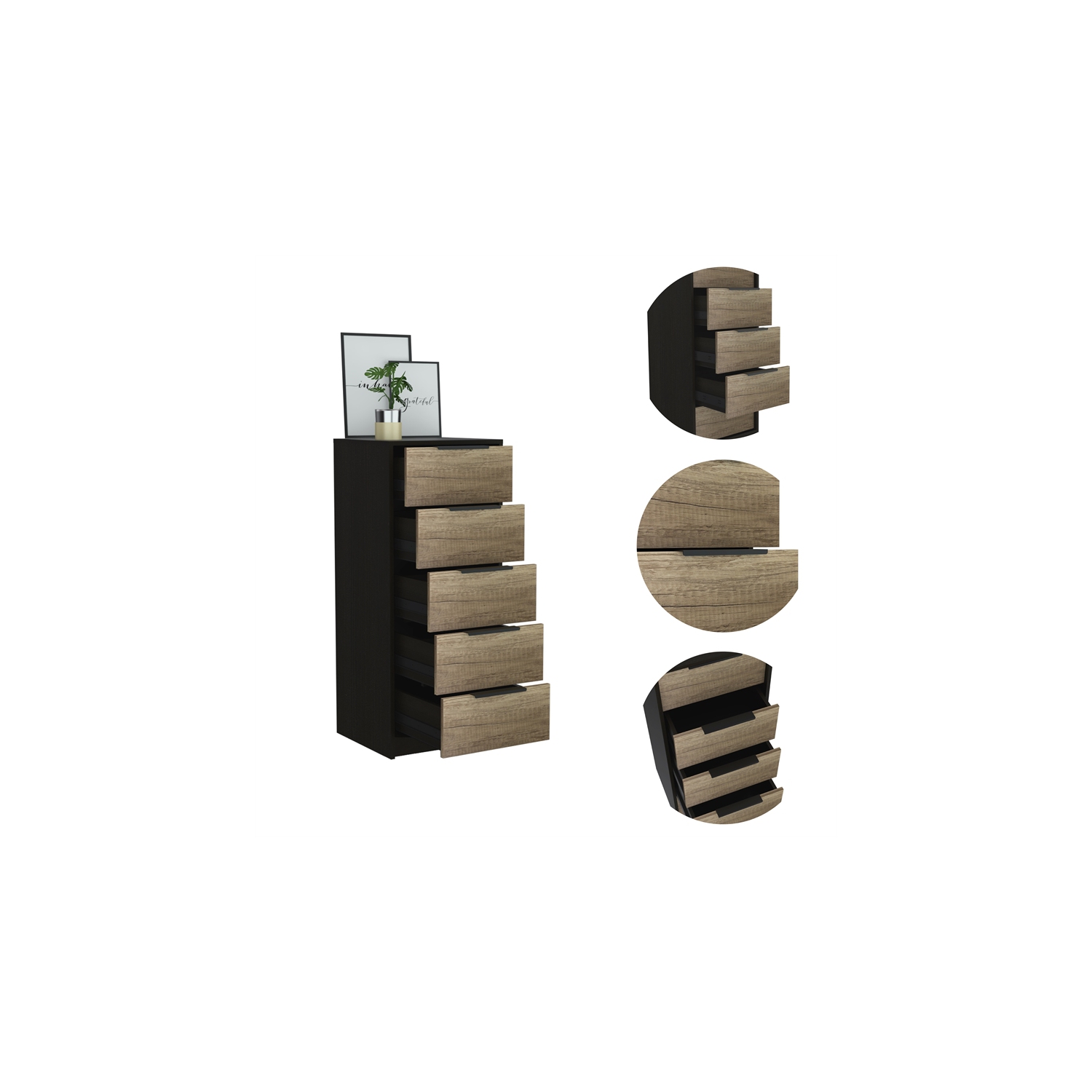 Tuhome Kaia 42" free standing 5 drawer dresser Espresso & Light Oak