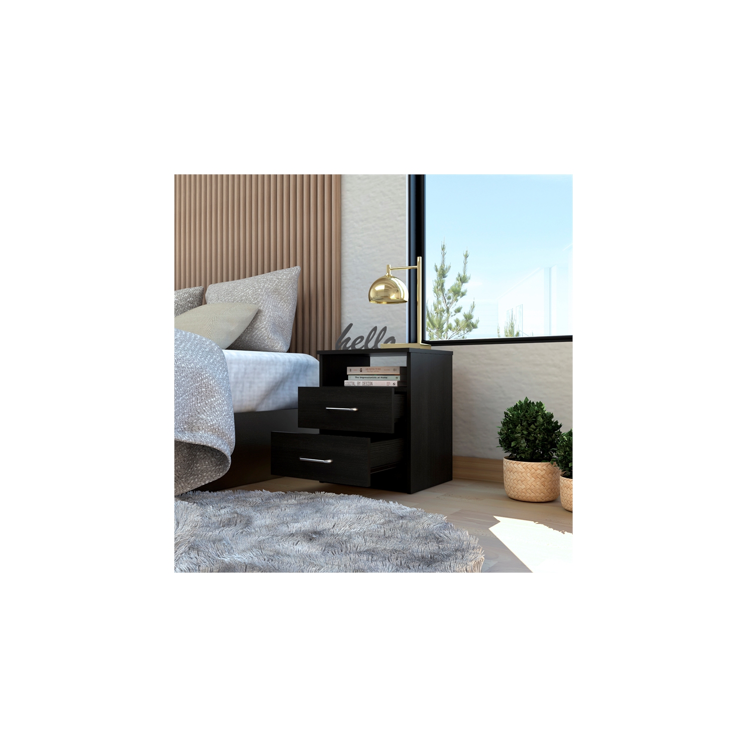 Tuhome Napoles 2 Drawer Night Stand Espresso