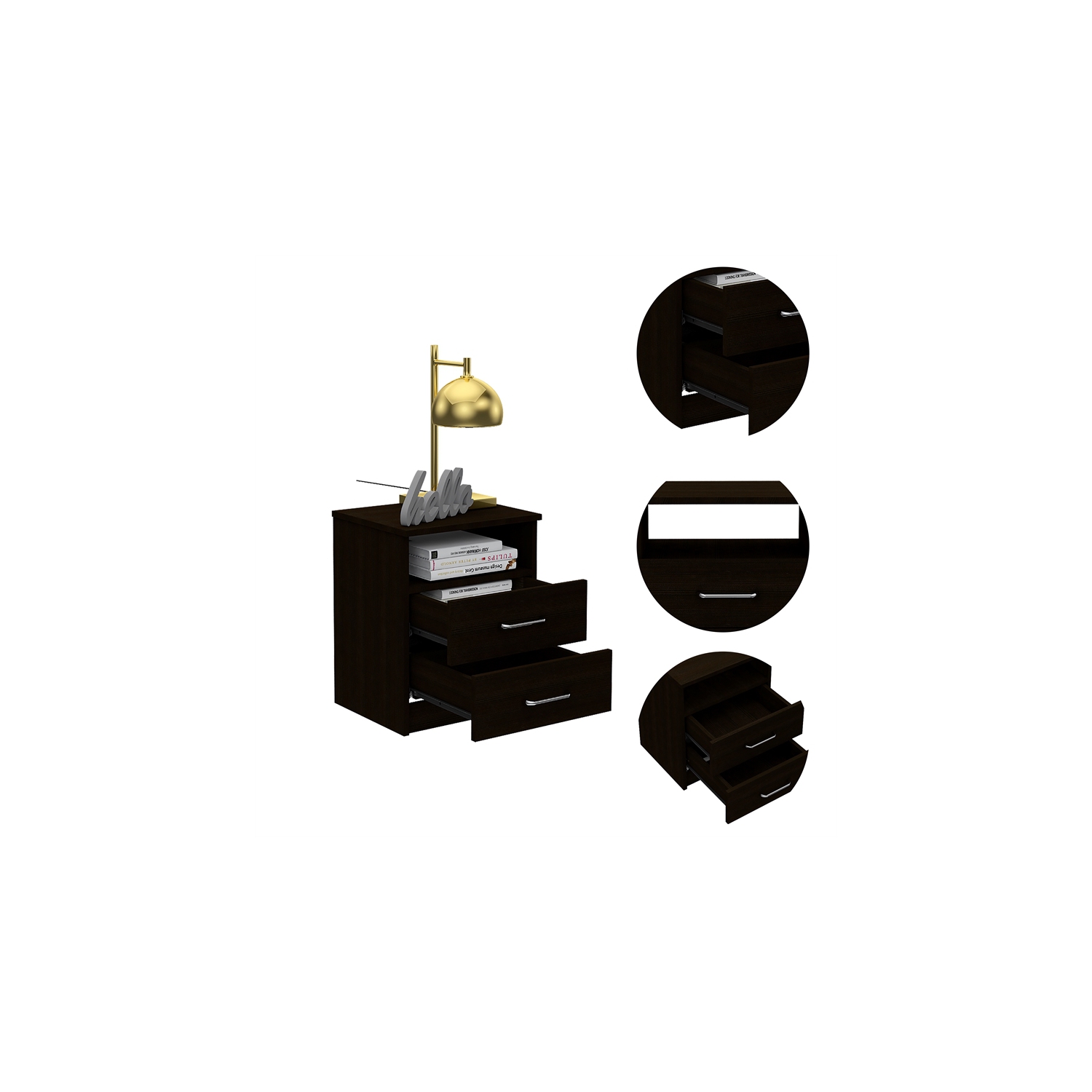 Tuhome Napoles 2 Drawer Night Stand Espresso