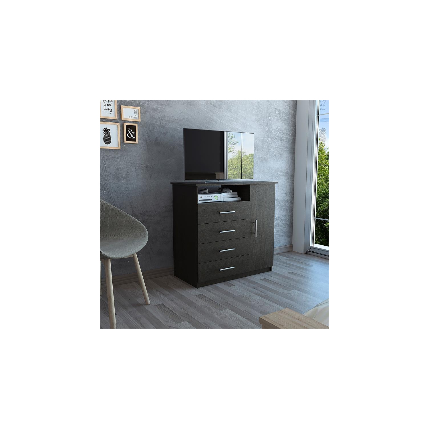 TuHome Black Wengue Modern Engineered Wood Peru 4 Drawer Dresser