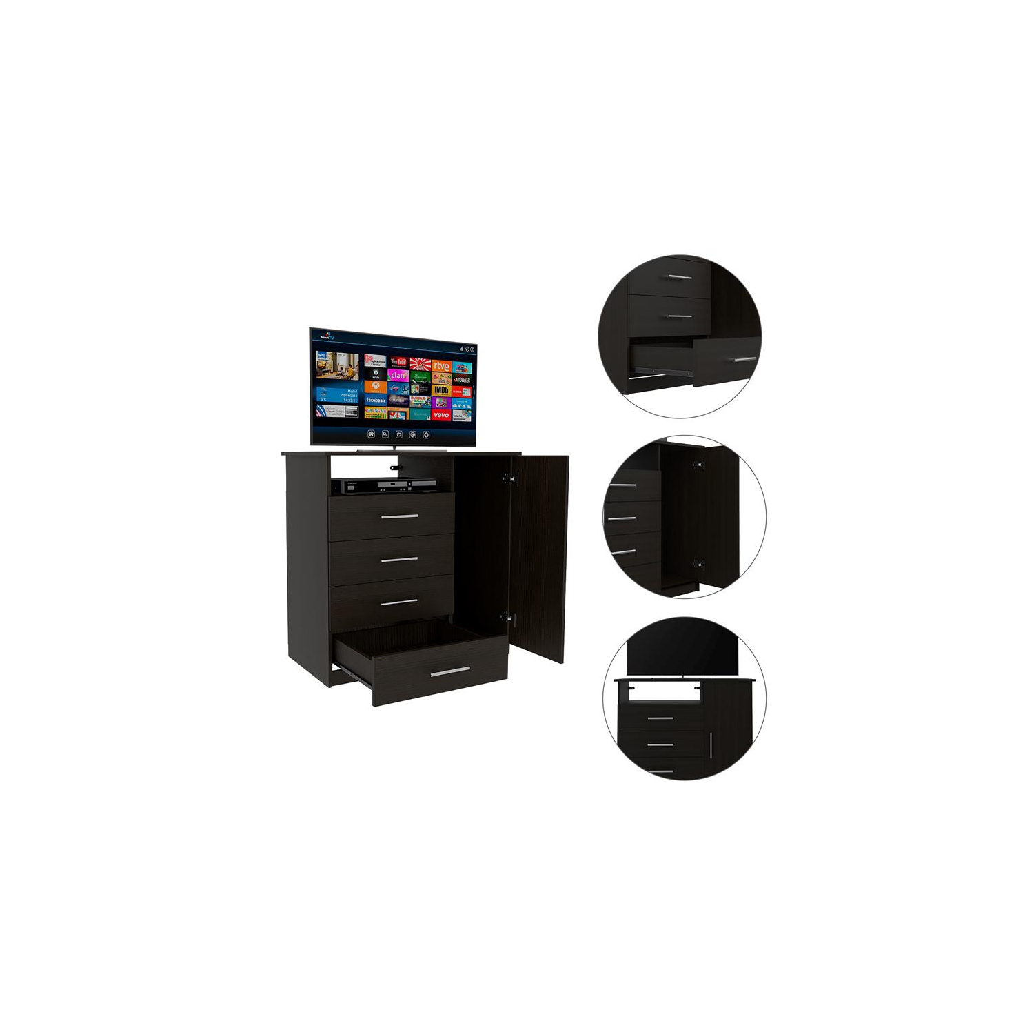 TuHome Black Wengue Modern Engineered Wood Peru 4 Drawer Dresser