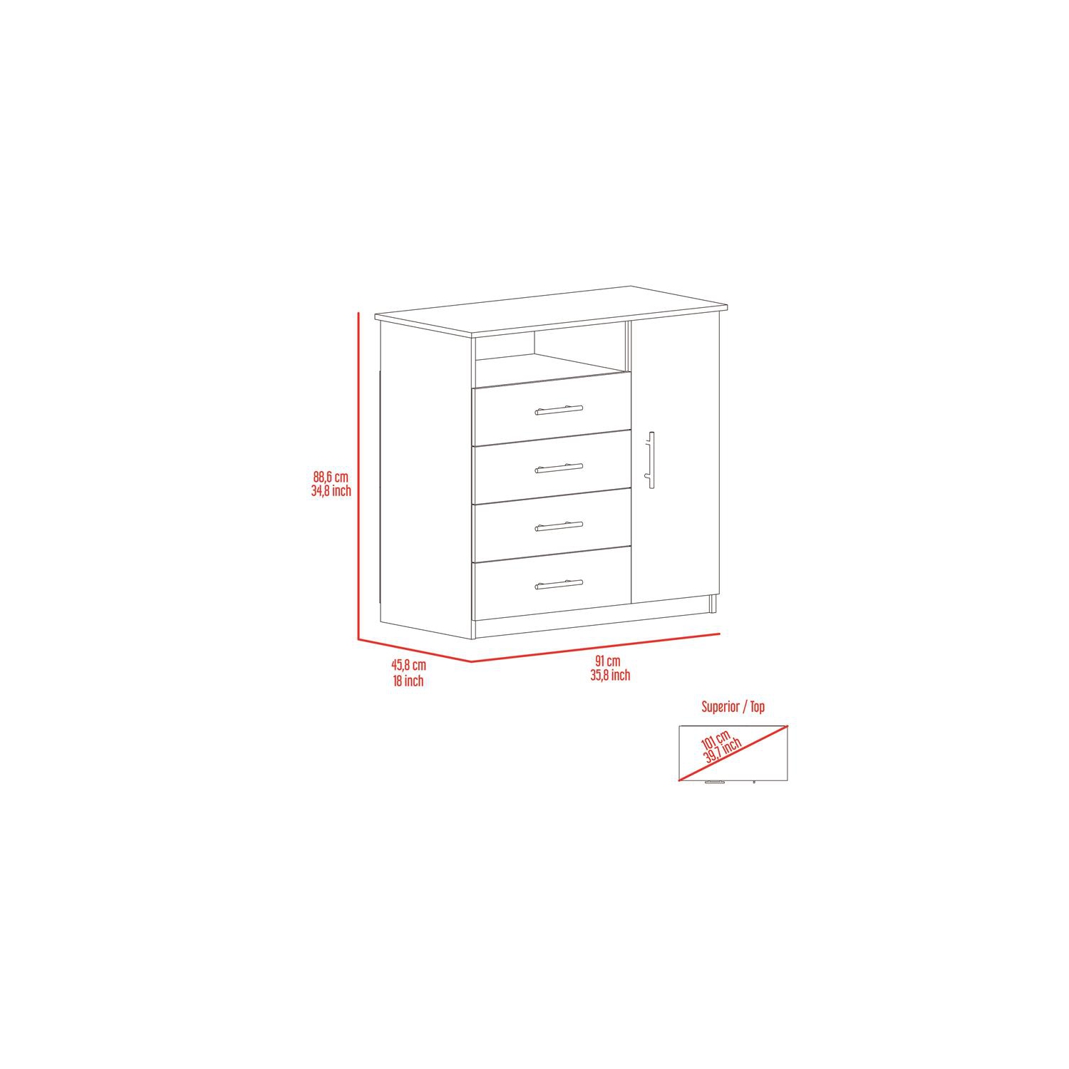 TuHome Black Wengue Modern Engineered Wood Peru 4 Drawer Dresser