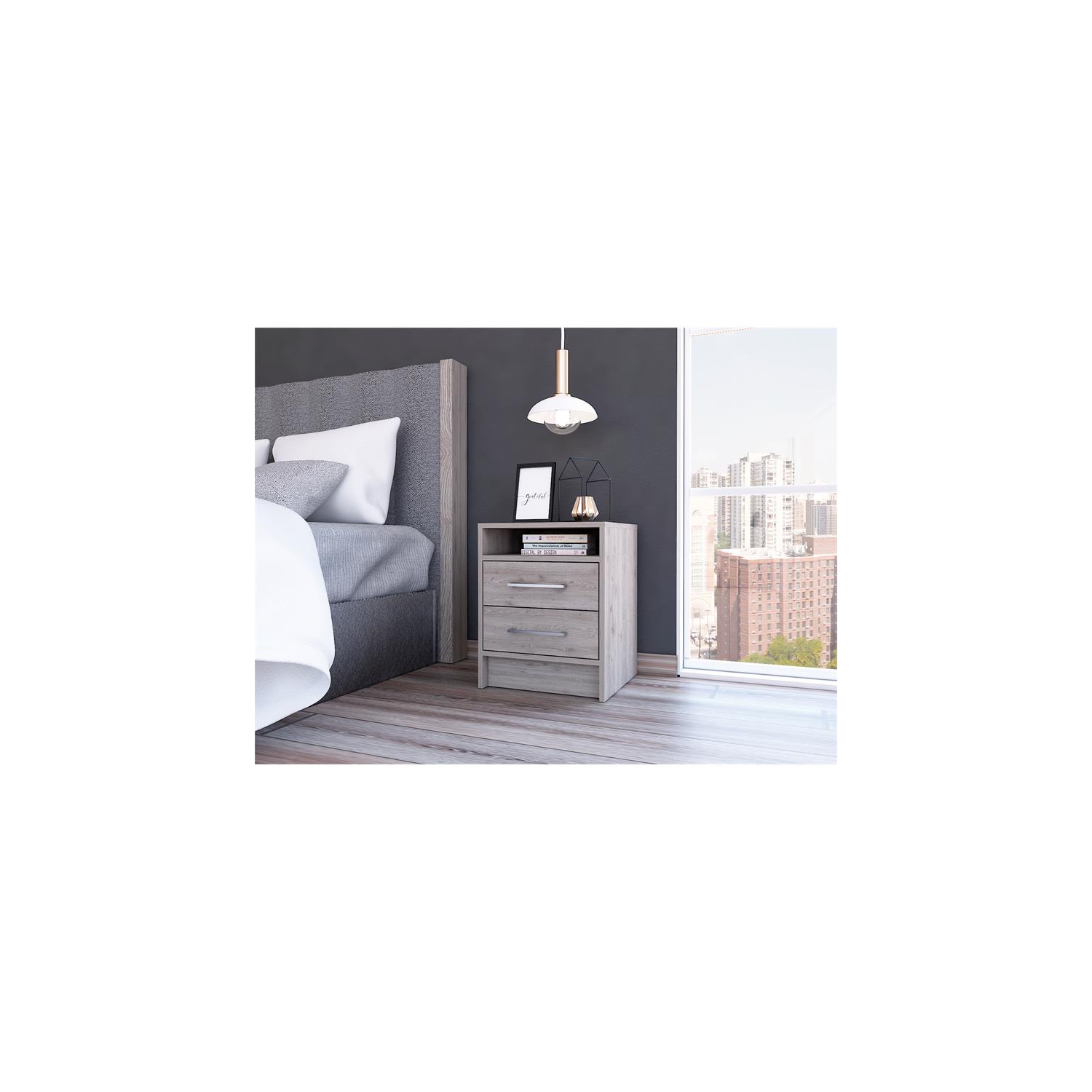 TUHOME Eter Nightstand Engineered Wood Nightstands in Gray