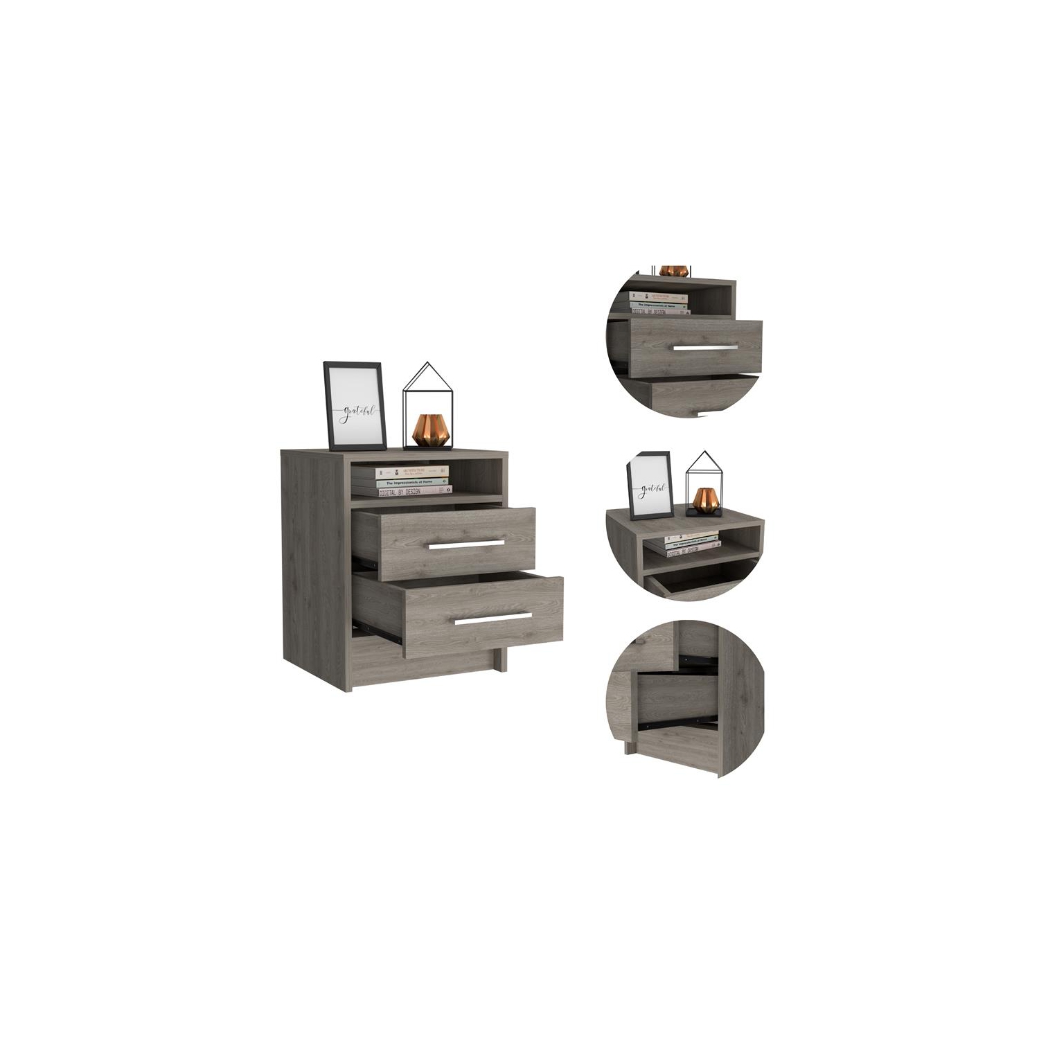 TUHOME Eter Nightstand Engineered Wood Nightstands in Gray