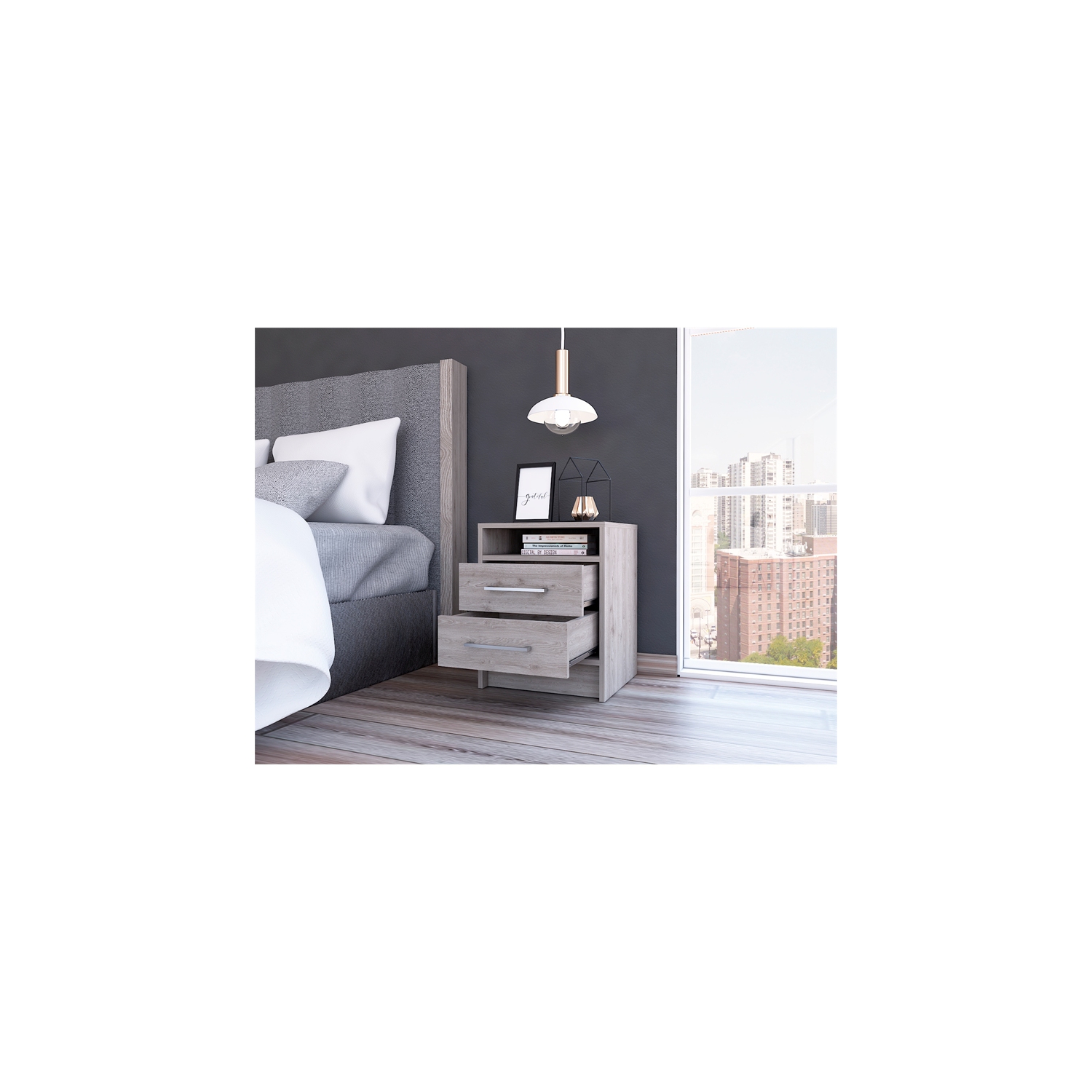 TUHOME Eter Nightstand Engineered Wood Nightstands in Gray