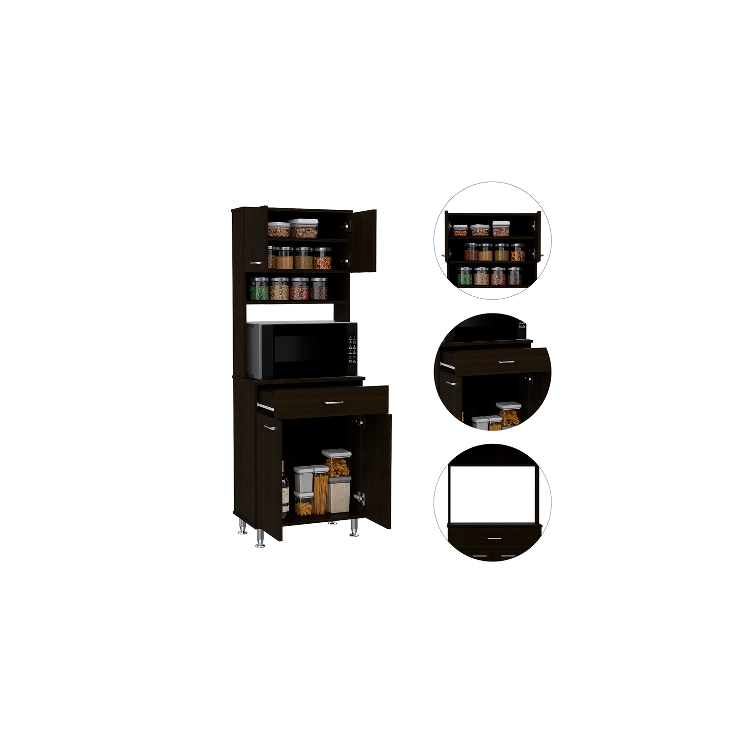 TUHOME Della 60 Kitchen Pantry Engineered Wood Pantries in Black