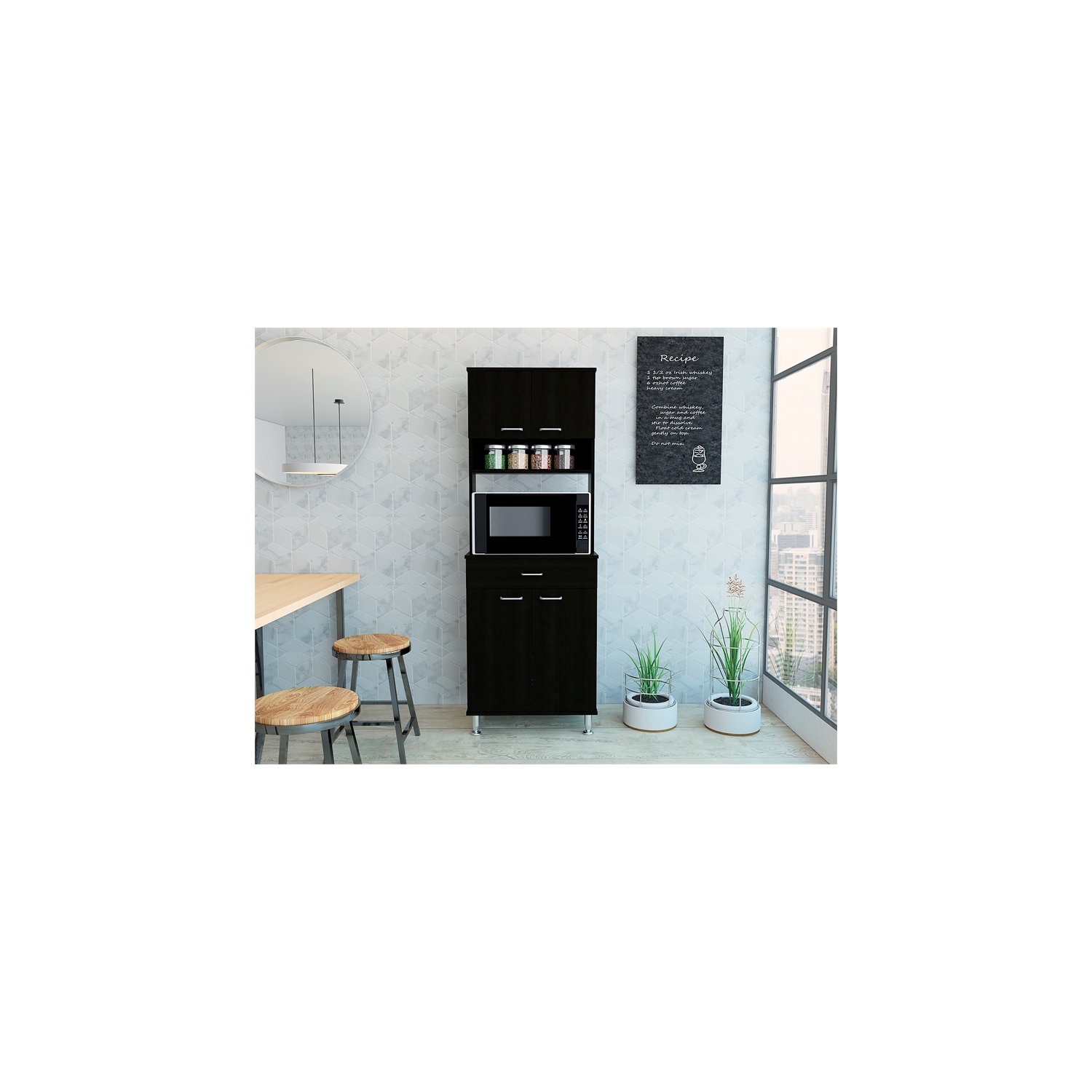 TUHOME Della 60 Kitchen Pantry Engineered Wood Pantries in Black