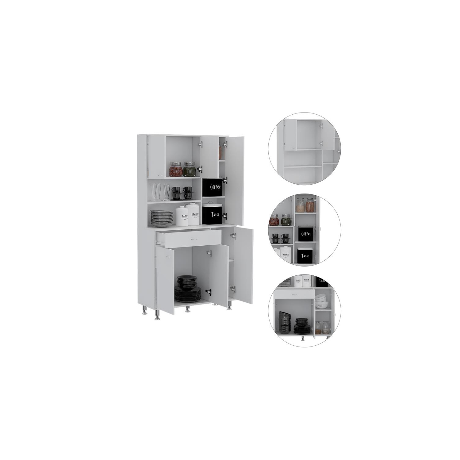TUHOME Della 90 Kitchen Pantry Engineered Wood Pantries in White
