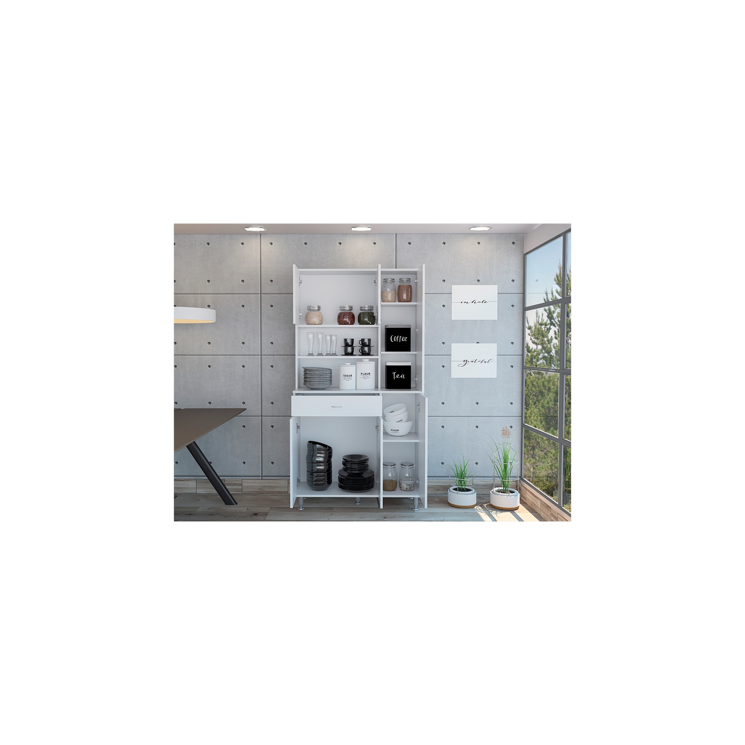 TUHOME Della 90 Kitchen Pantry Engineered Wood Pantries in White