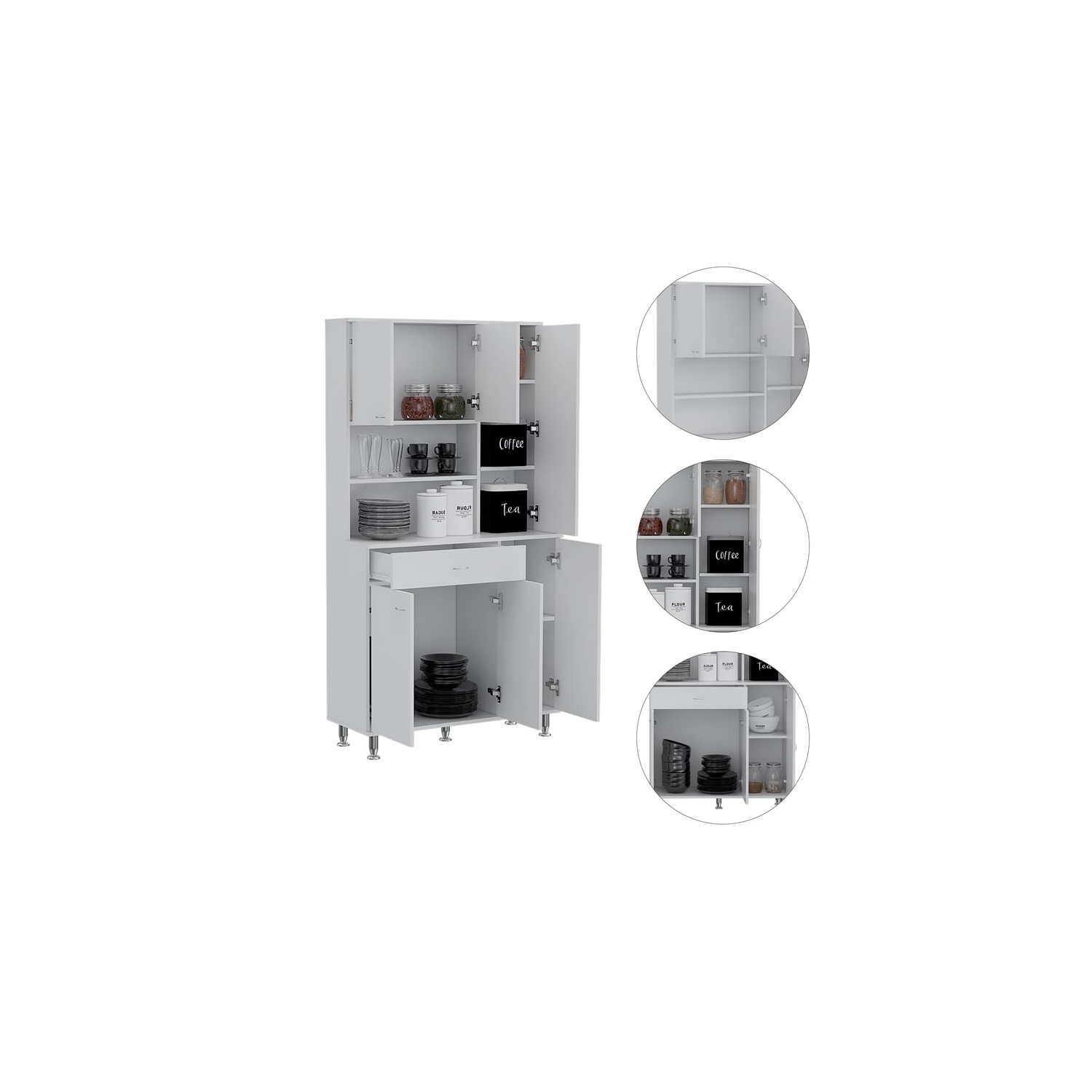 TUHOME Della 90 Kitchen Pantry Engineered Wood Pantries in White