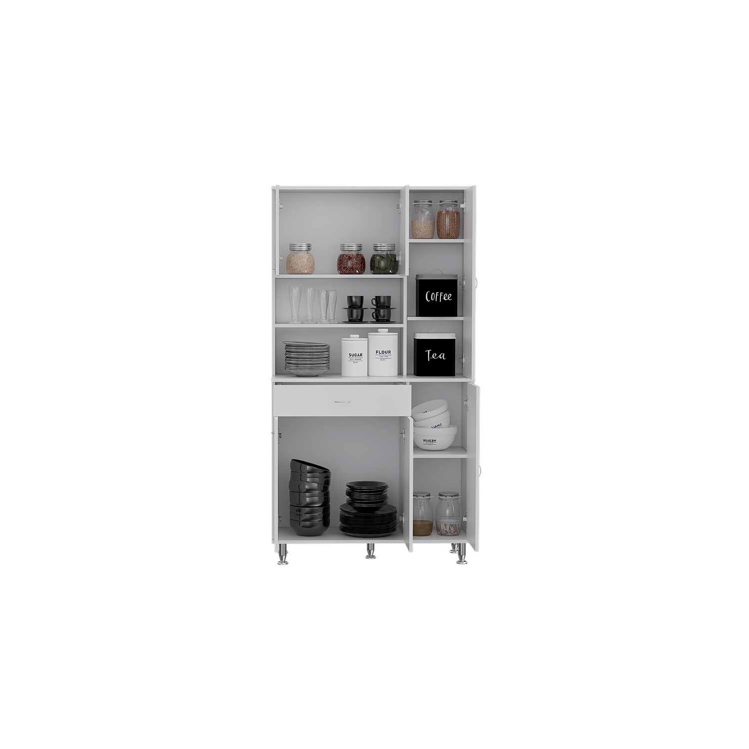 TUHOME Della 90 Kitchen Pantry Engineered Wood Pantries in White