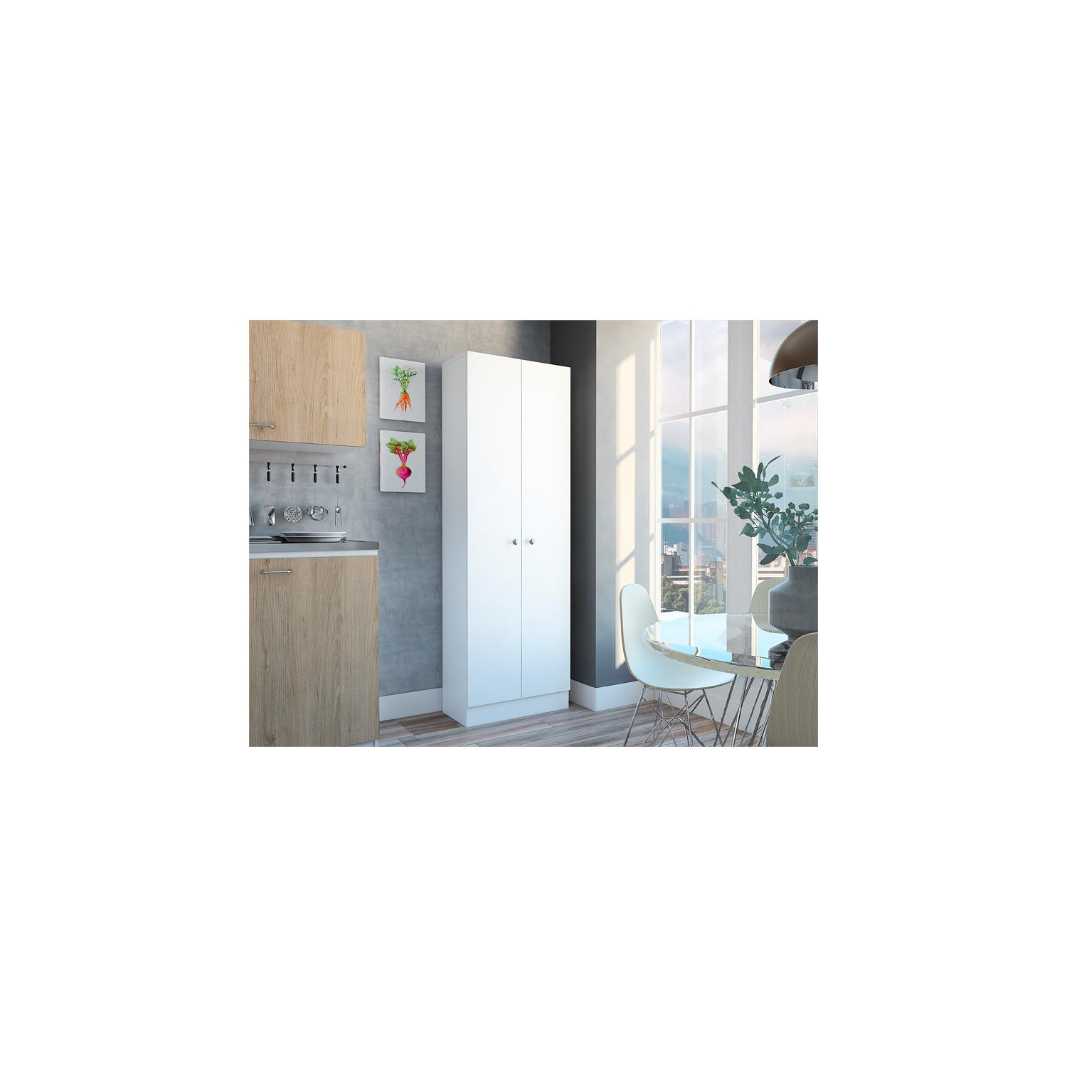 Armoire garde-manger de rangement multiple blanche - bois d’ingénierie