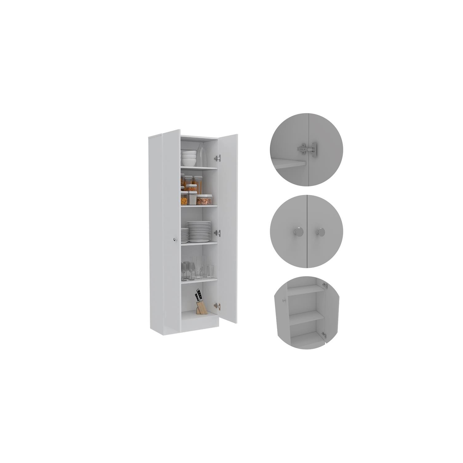 Armoire garde-manger de rangement multiple blanche - bois d’ingénierie