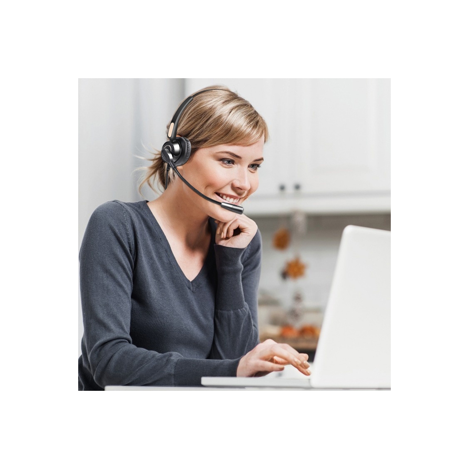 axGear Mono Office Headphone with Microphone Headset with RJ9 Jack & 3.5mm Connector