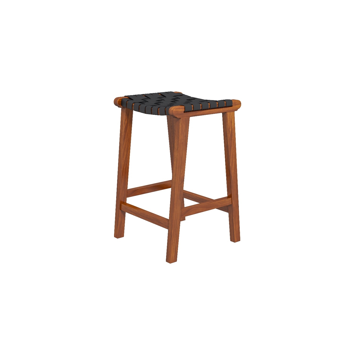Phuket Mid Century Modern Saddle Genuine Leather Counter Stool in Black