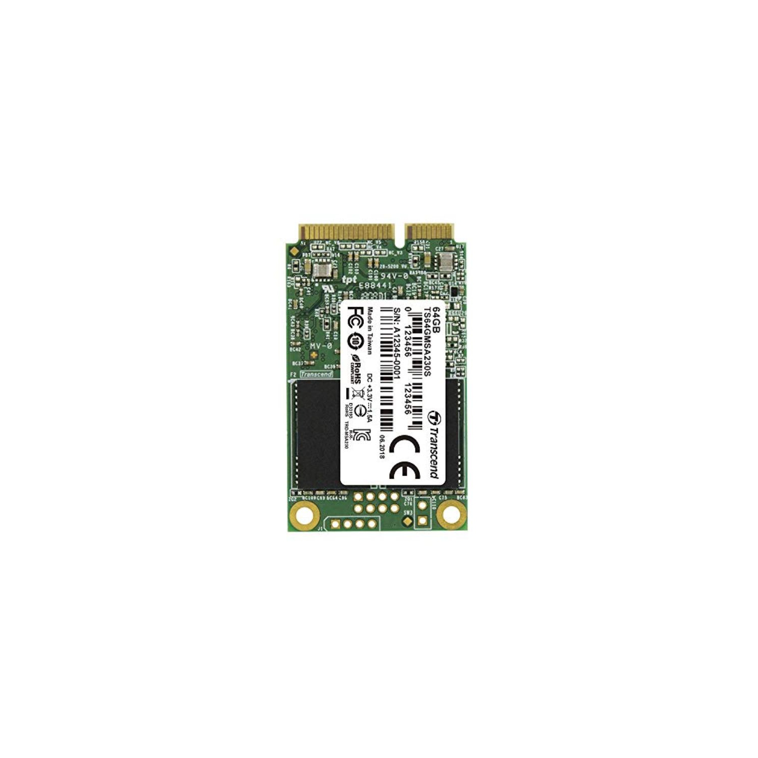 Transcend 64GB, mSATA SSD, SATA3, 3D TLC