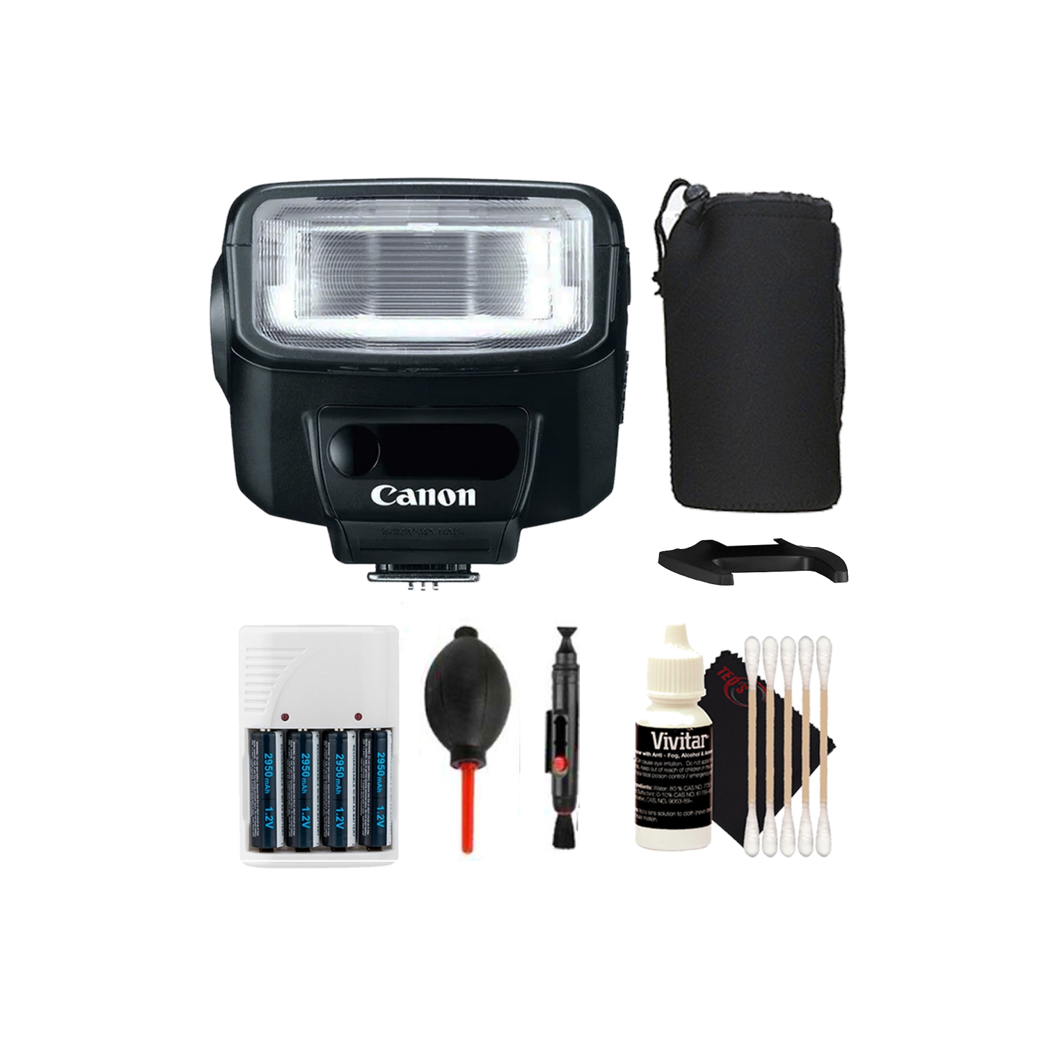 Canon 270EX II Speedlite Flash for Canon SLR Cameras (Black)+ 4AA Battery Charger + Dust Blower + Lens Pen + 3pc Cleaning Kit