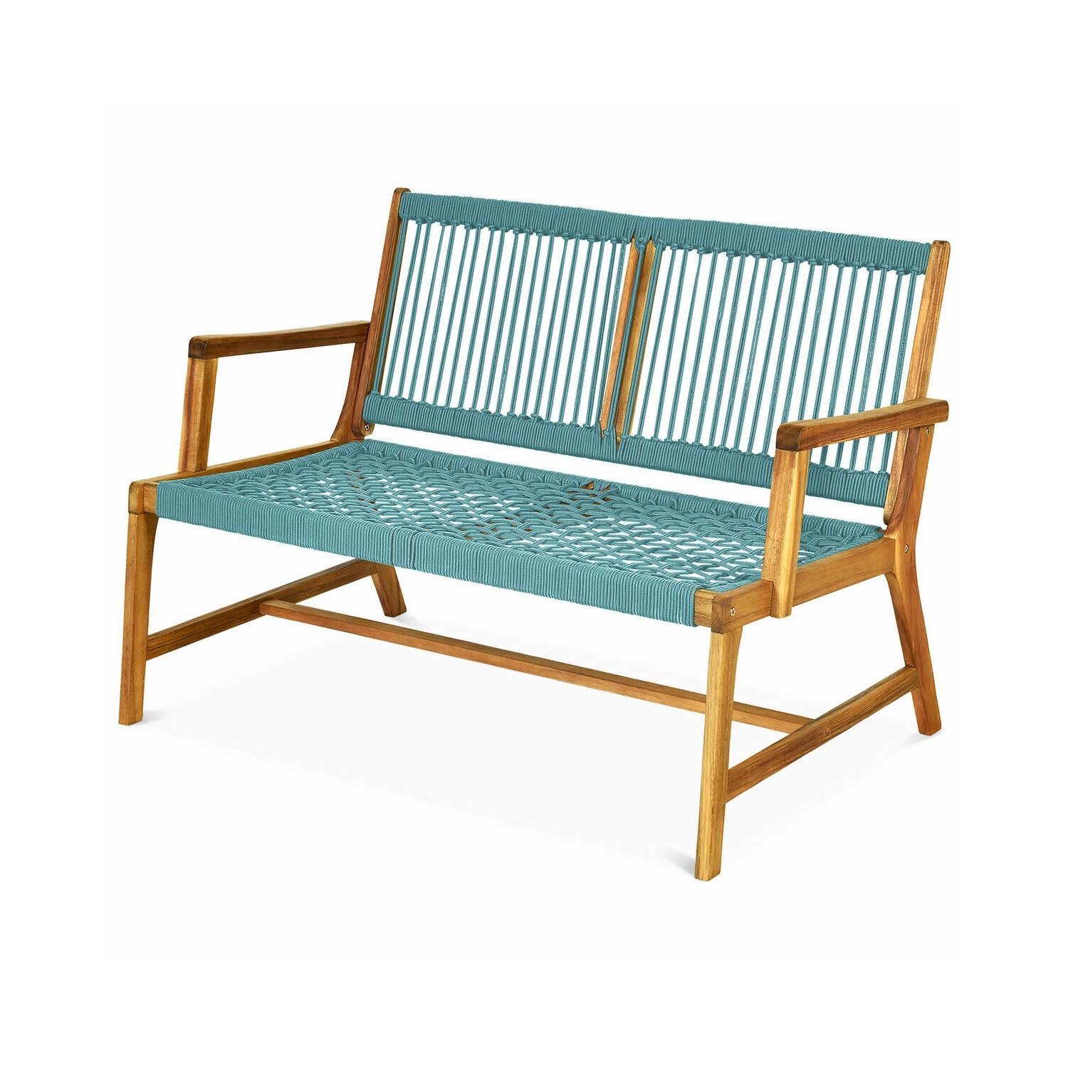 2-Person Acacia Wood Yard Bench for Balcony and Patio-Turquoise