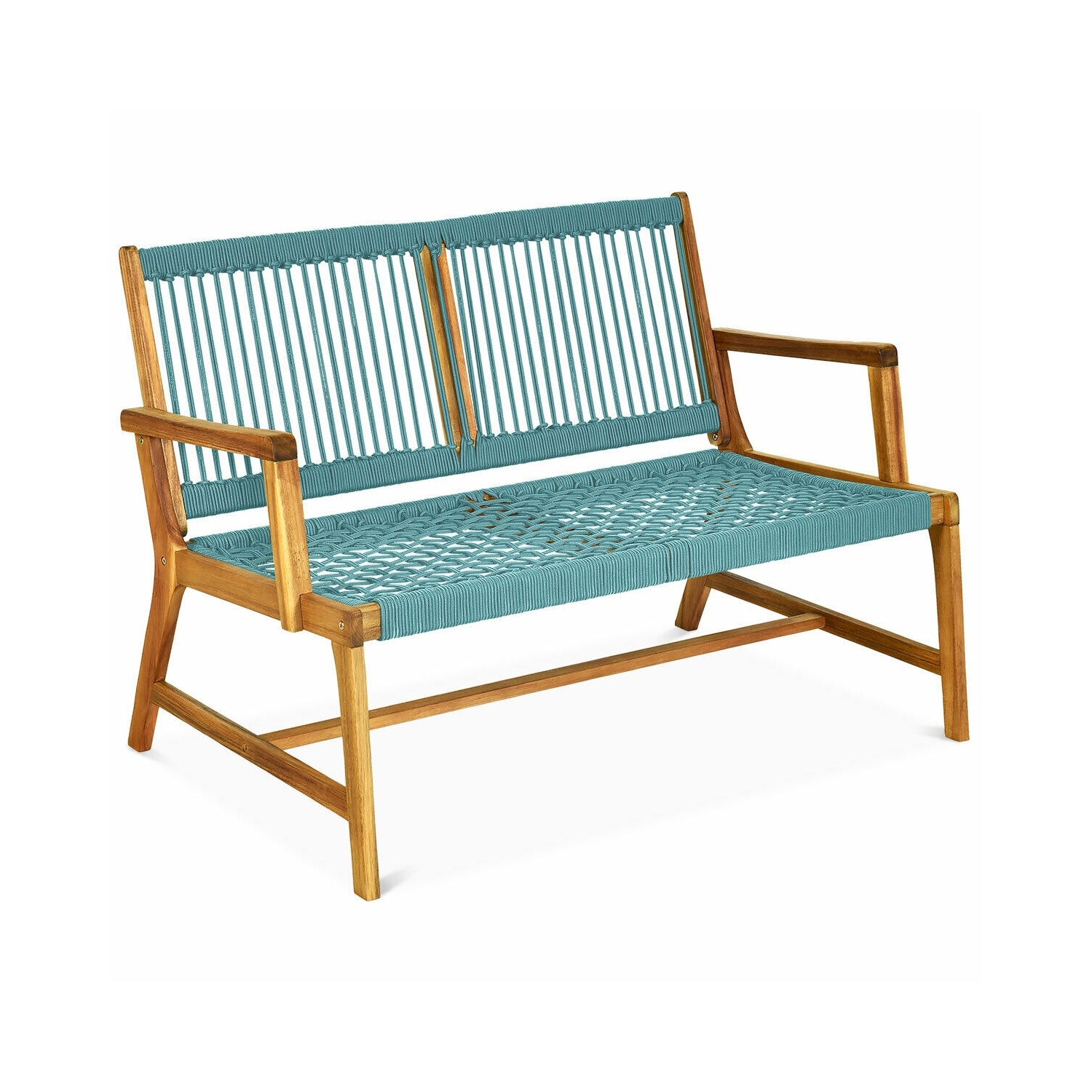 2-Person Acacia Wood Yard Bench for Balcony and Patio-Turquoise
