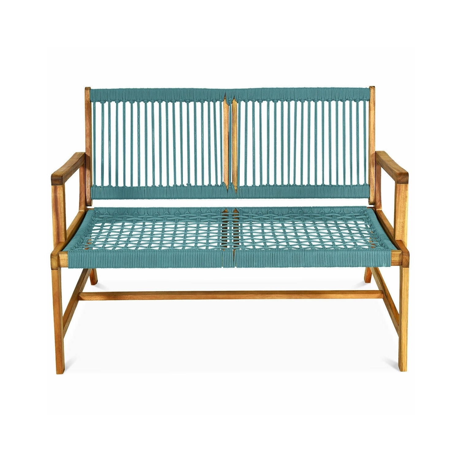2-Person Acacia Wood Yard Bench for Balcony and Patio-Turquoise