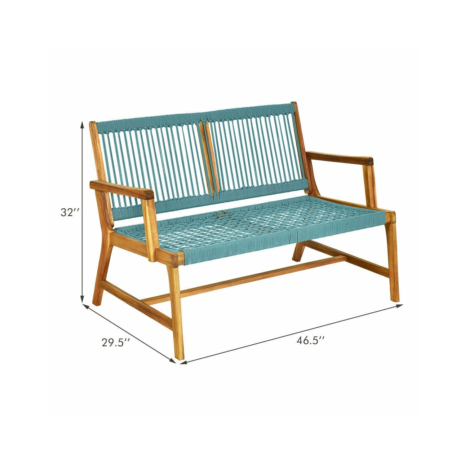 2-Person Acacia Wood Yard Bench for Balcony and Patio-Turquoise