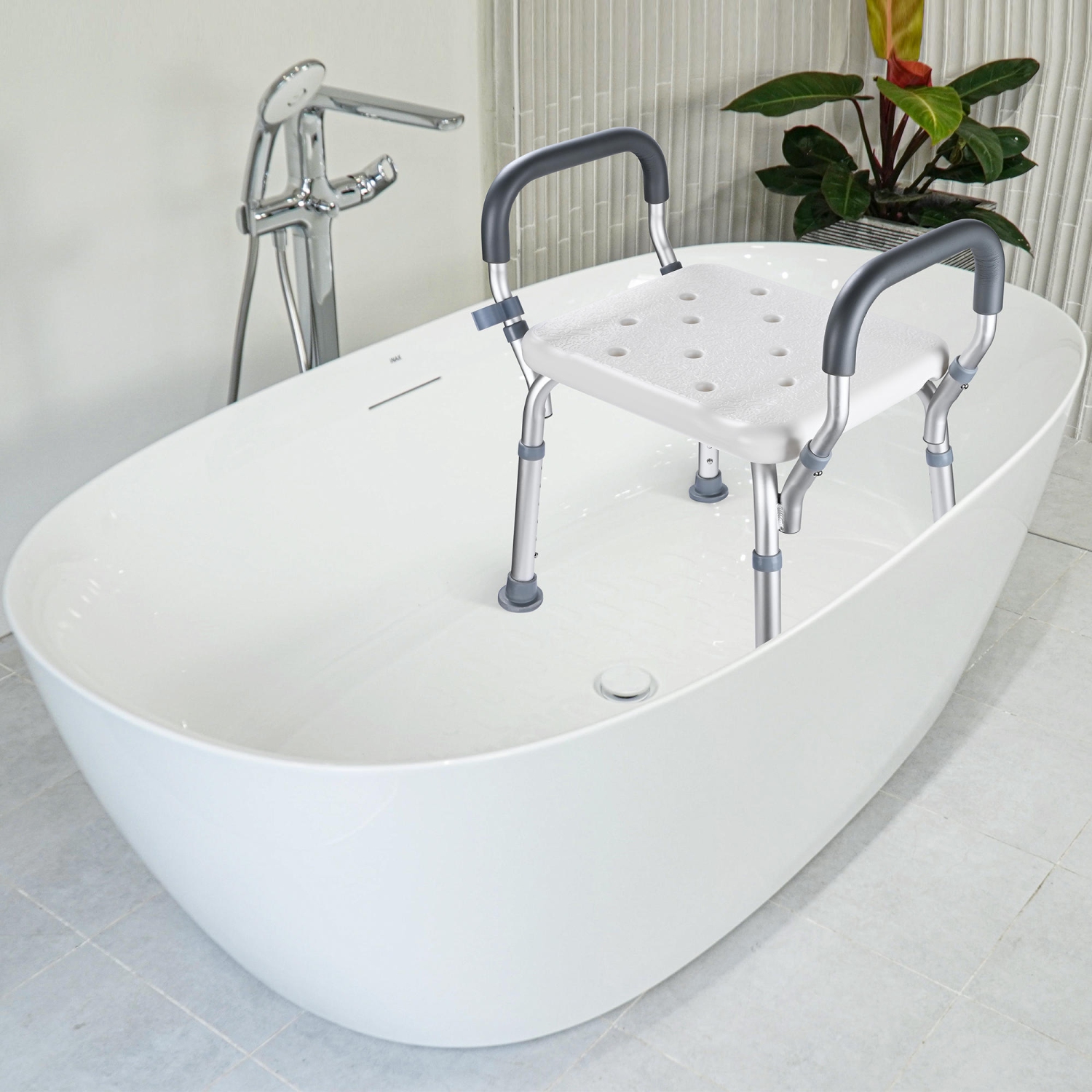 Fauteuil de douche LIVINGBasics avec siège à hauteur réglable à 6 niveaux, banc de transfert de baignoire pour personnes âgées