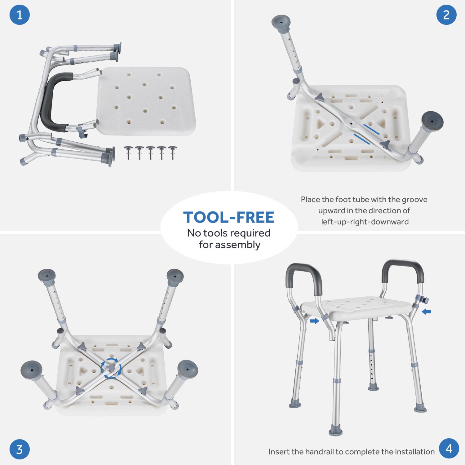 Fauteuil de douche LIVINGBasics avec siège à hauteur réglable à 6 niveaux, banc de transfert de baignoire pour personnes âgées