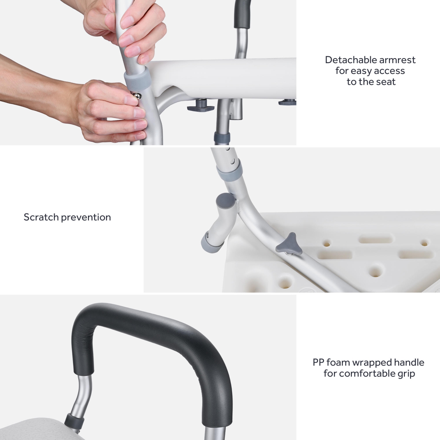 Fauteuil de douche LIVINGBasics avec siège à hauteur réglable à 6 niveaux, banc de transfert de baignoire pour personnes âgées