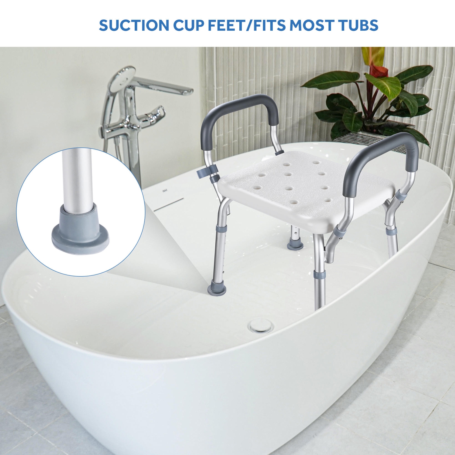 Fauteuil de douche LIVINGBasics avec siège à hauteur réglable à 6 niveaux, banc de transfert de baignoire pour personnes âgées