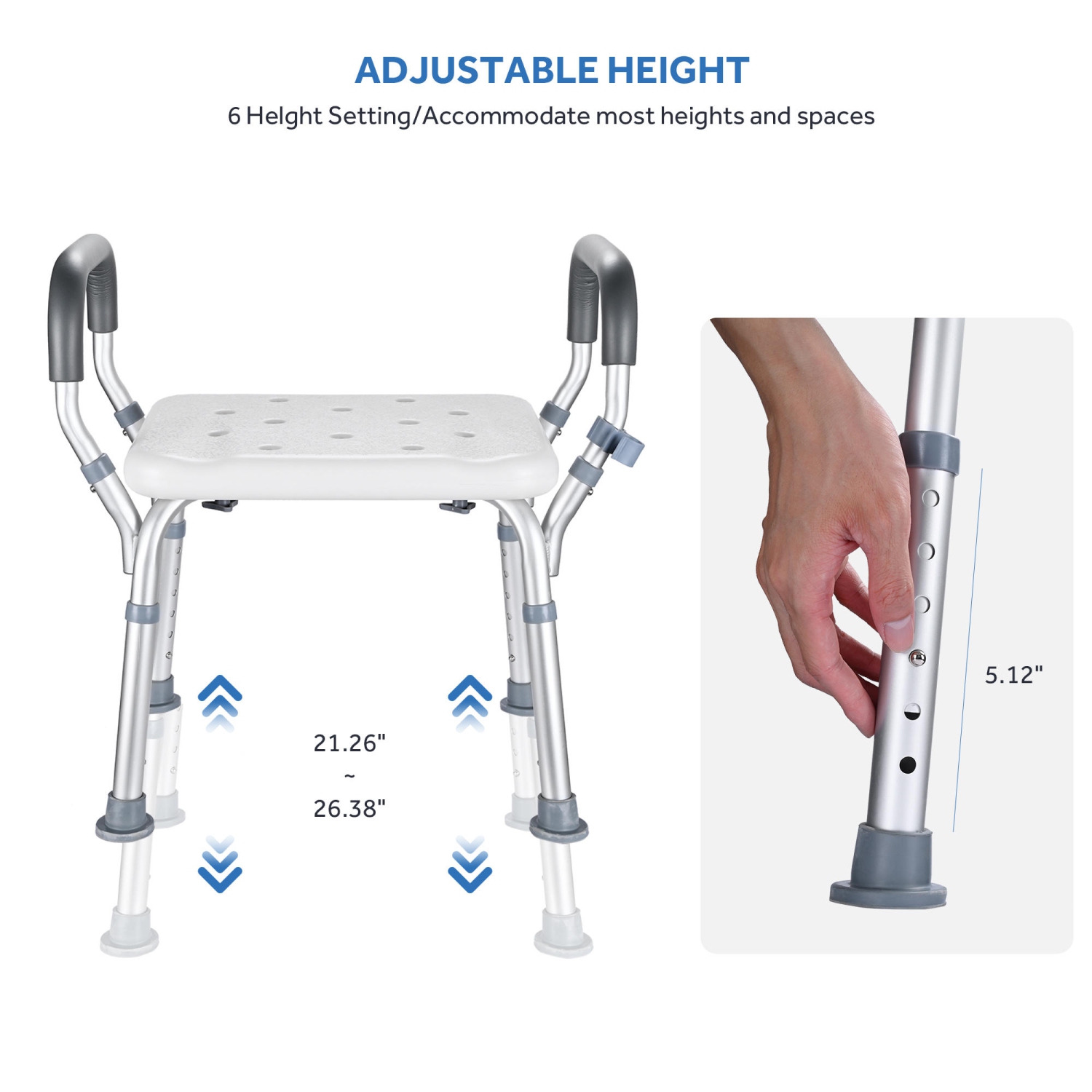 Fauteuil de douche LIVINGBasics avec siège à hauteur réglable à 6 niveaux, banc de transfert de baignoire pour personnes âgées