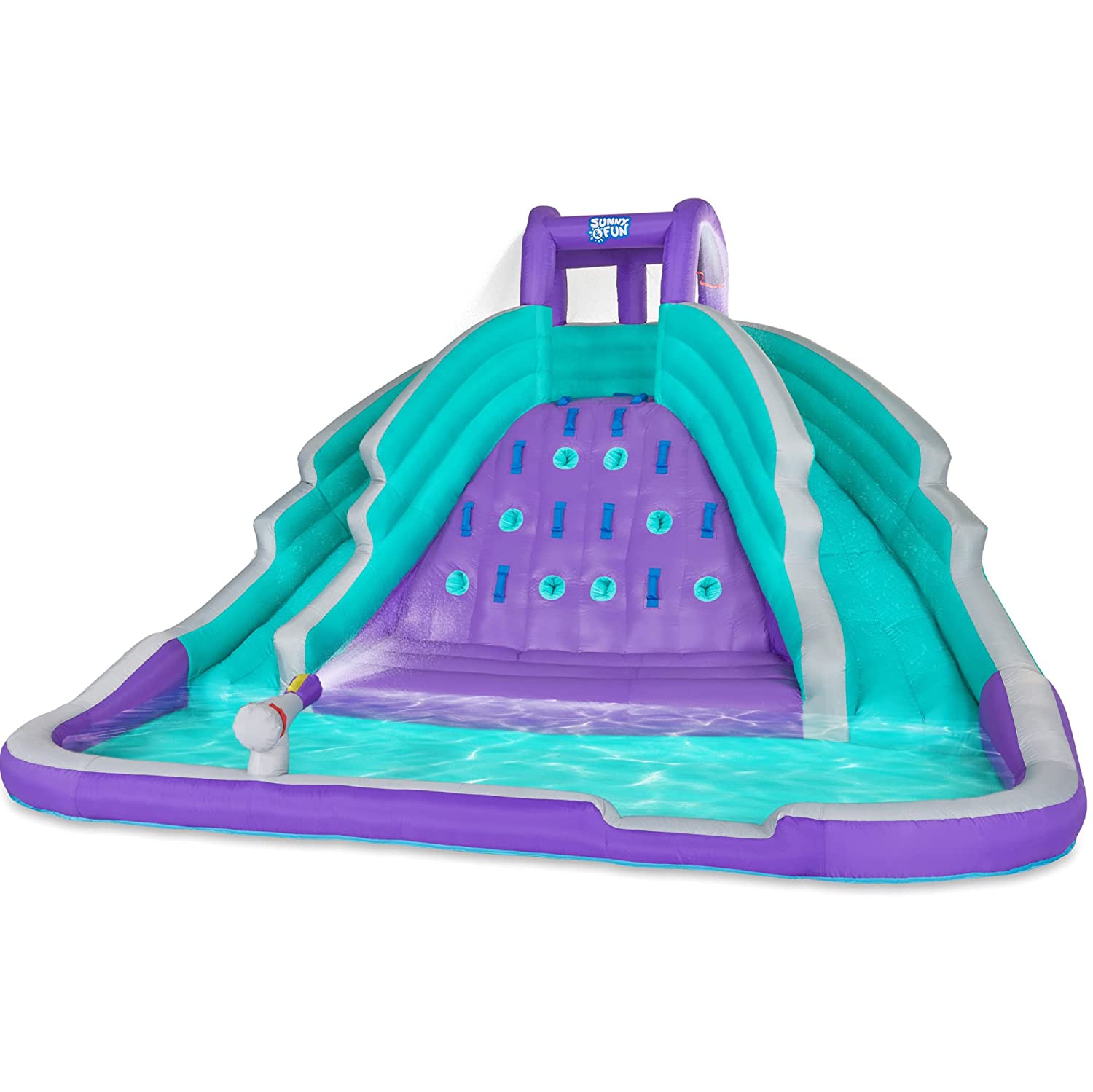 SUNNY & FUN Ultra Climber Inflatable Water Slide Park – Heavy-Duty for Outdoor Fun - Climbing Wall, Two Slides & Splash Pool – Easy to Set Up &