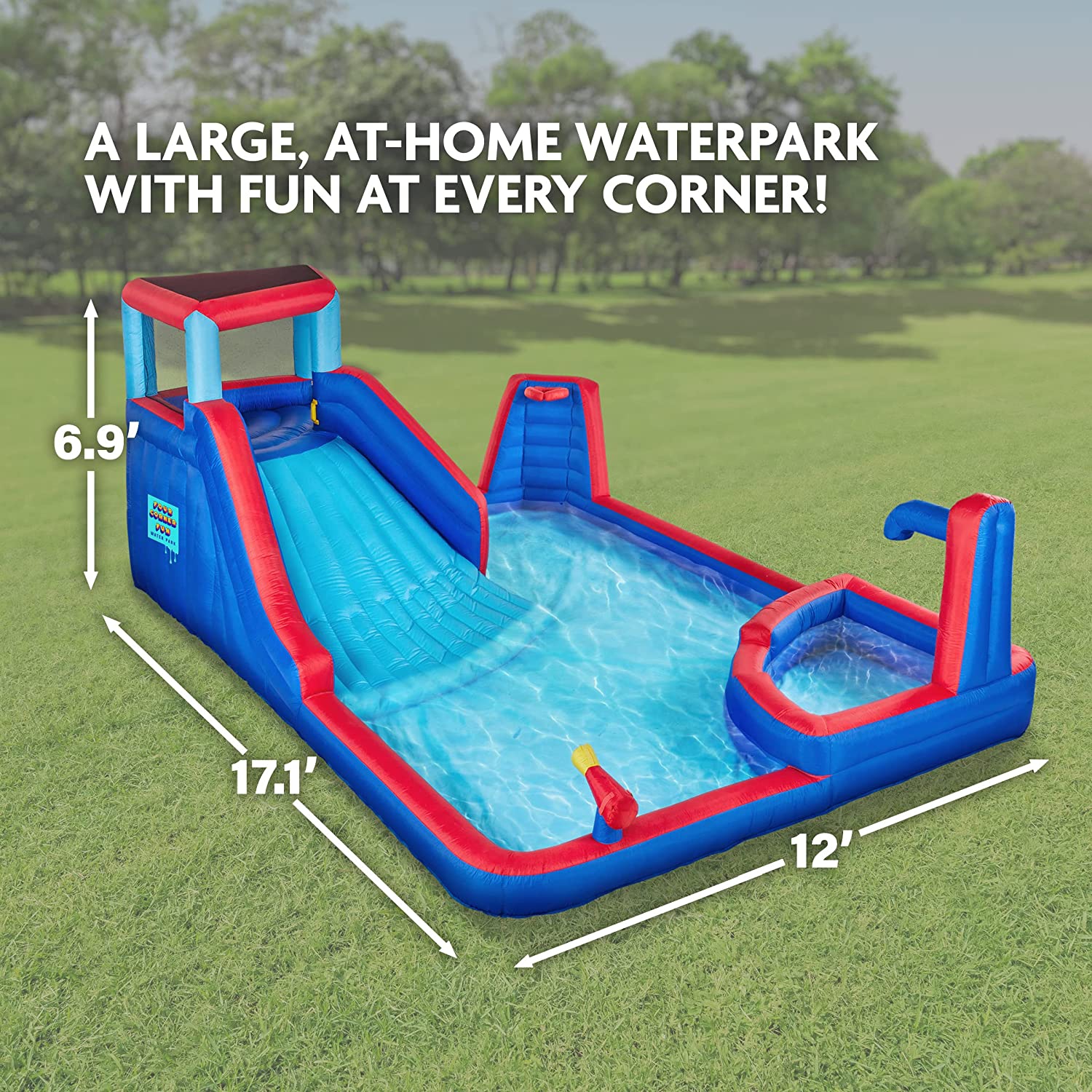 Water Inflat Sunny & Fun Four Corner Inflatable Water Slide Park – Heavy-Duty for ...
