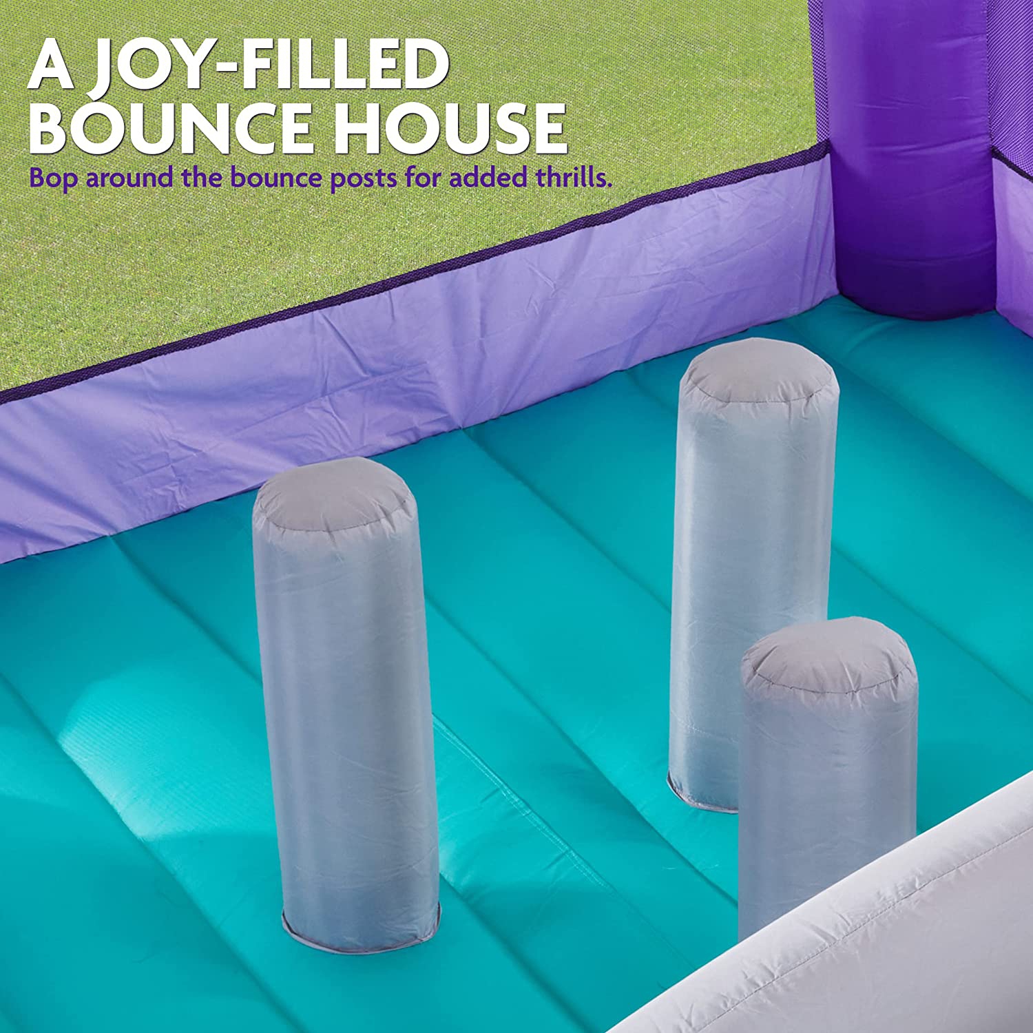 Sunny & Fun Inflatable Bounce House | Giant 12x10.5 Feet Blow-Up Jump Bouncy Castle for Kids with Air Blower, Stakes & Repair Kit | Easy Set Up for