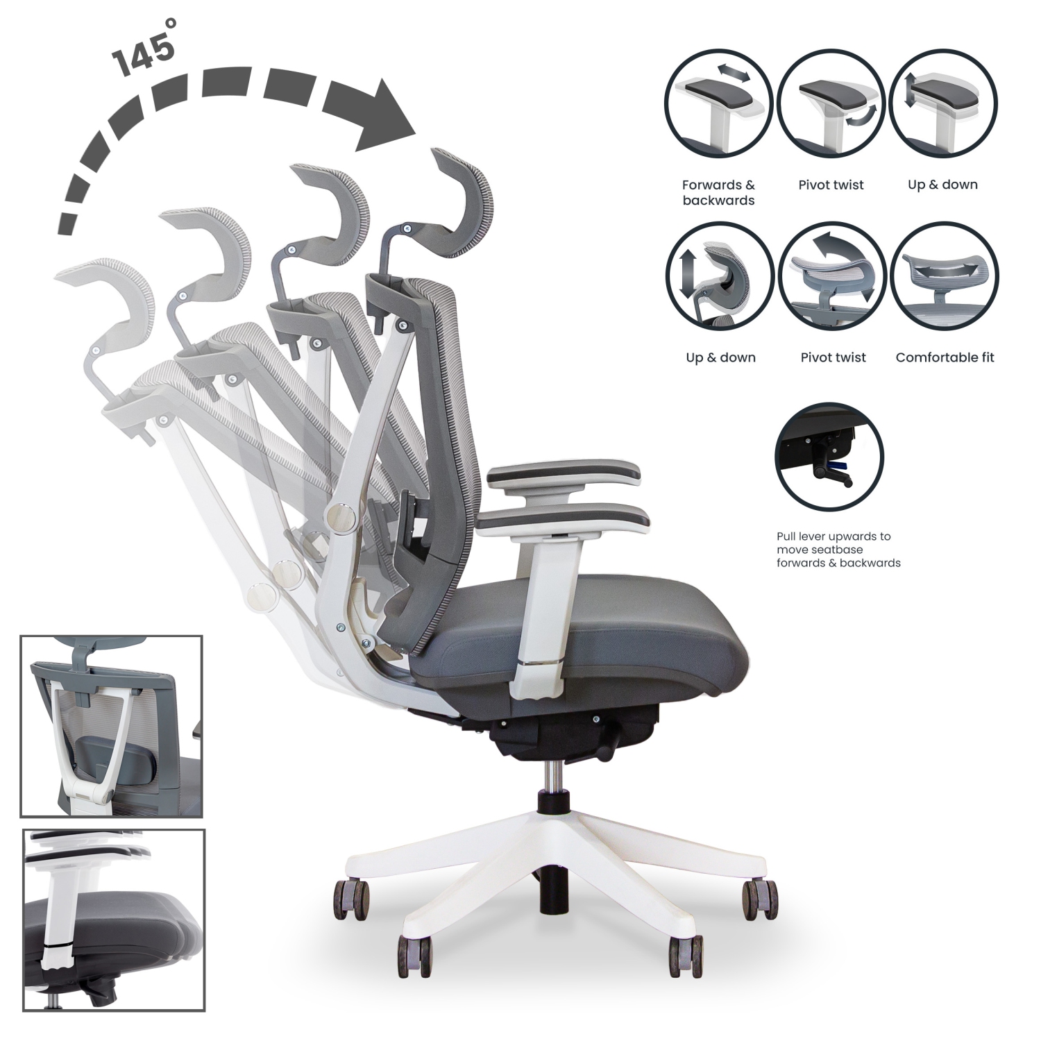 ErgoChair Executive Home Office Desk Chair with Lumbar Support 4D Armrest Adjustable Task Chair - White