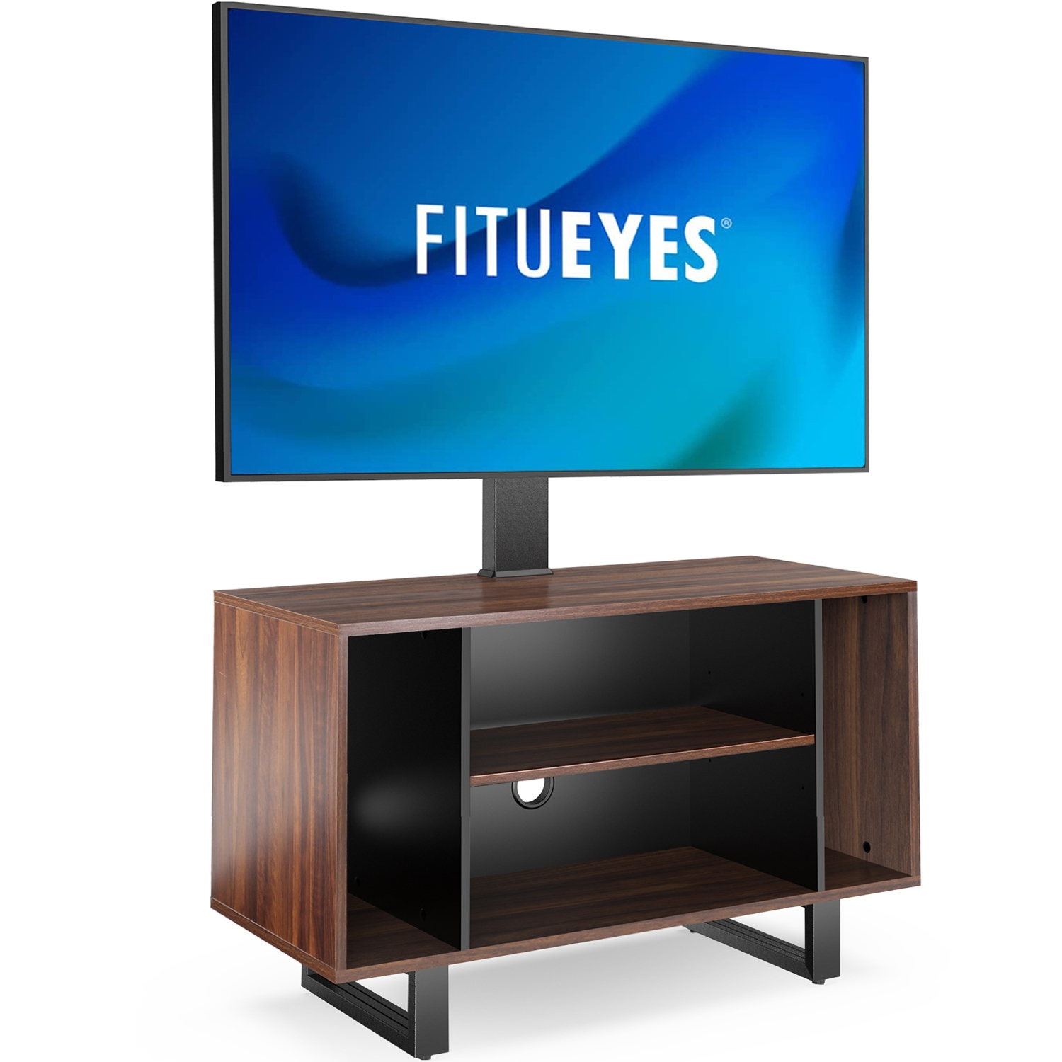 FITUEYES TV Stand Table with Swivel Mount for 32 - 55 Inch TV, TV Storage Cabinet with 3 Tier Wooden Shelves & Height Adjustable Max VESA 400x400mm