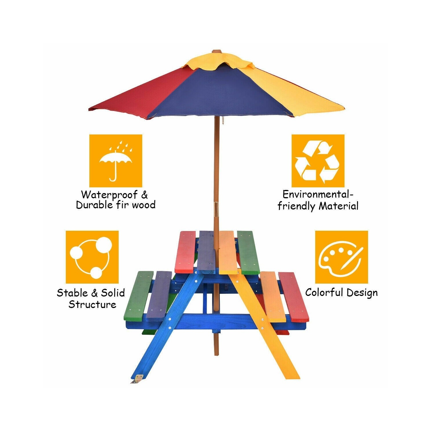 4 Seat Kids Picnic Table with Umbrella